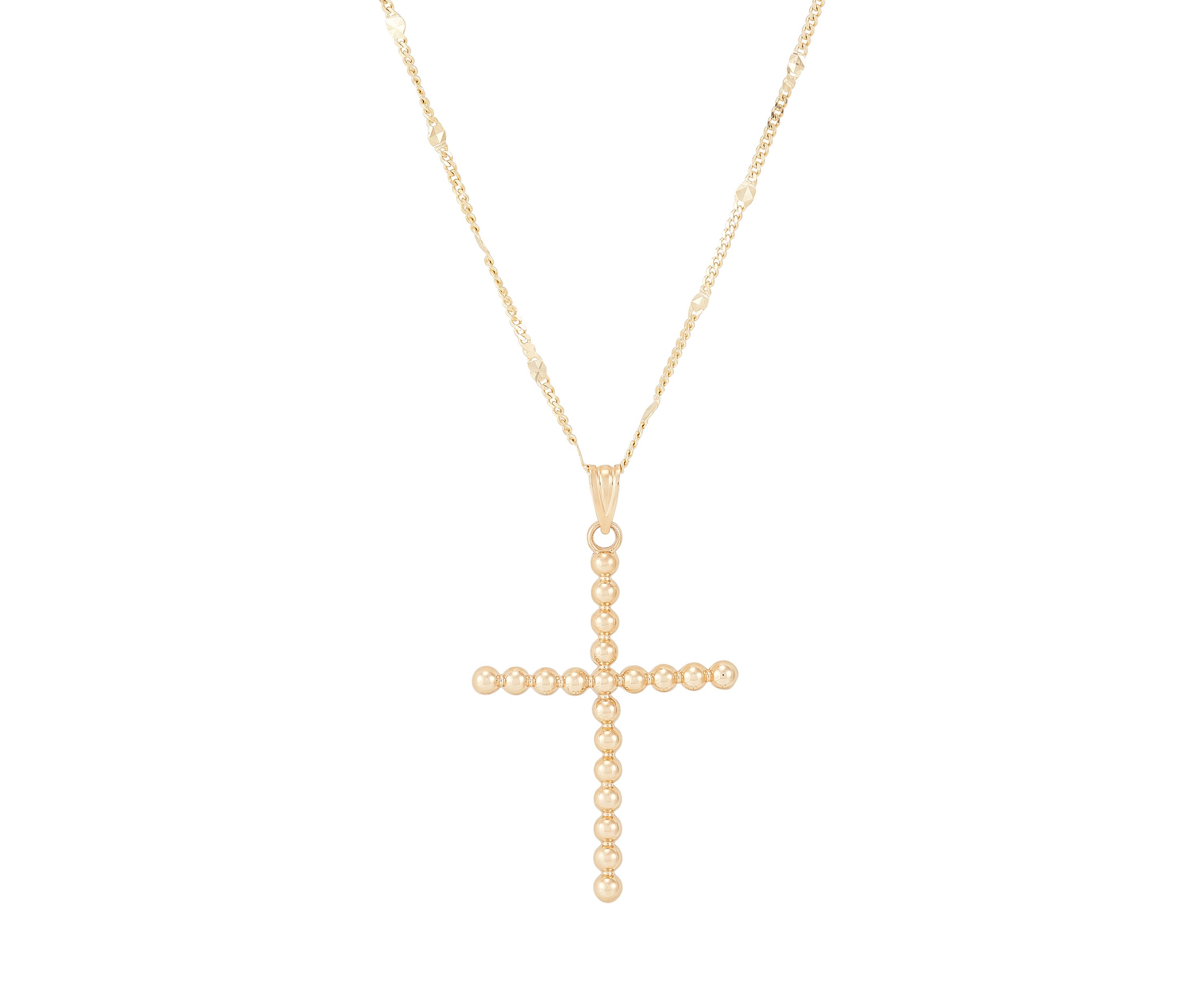 Bead Cross Pendant Necklace with 18" Rope Chain in 10K Yellow Gold
