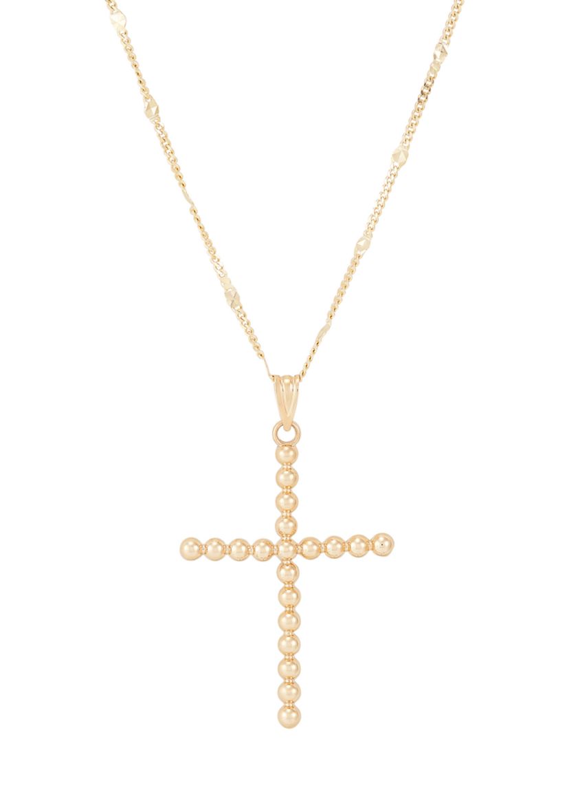 Bead Cross Pendant Necklace with 18" Rope Chain in 10K Yellow Gold