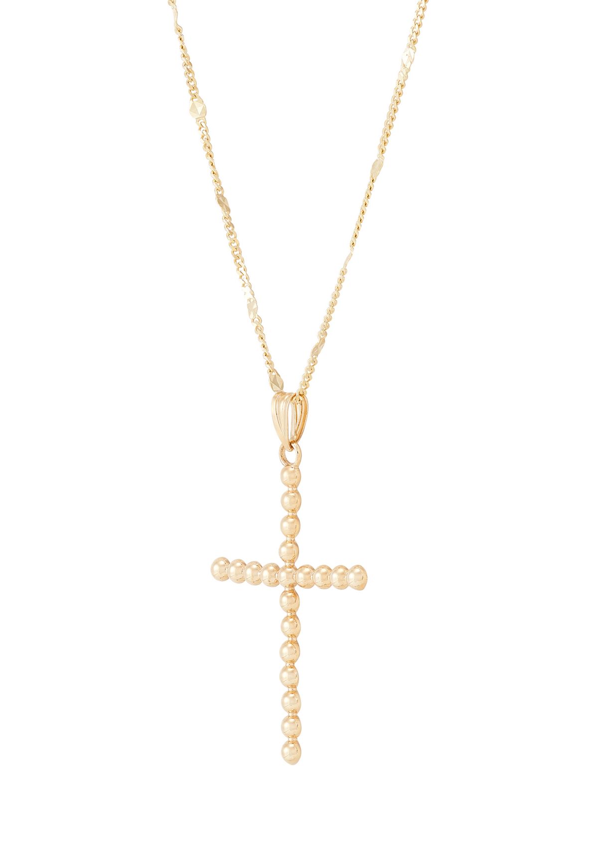 Bead Cross Pendant Necklace with 18" Rope Chain in 10K Yellow Gold