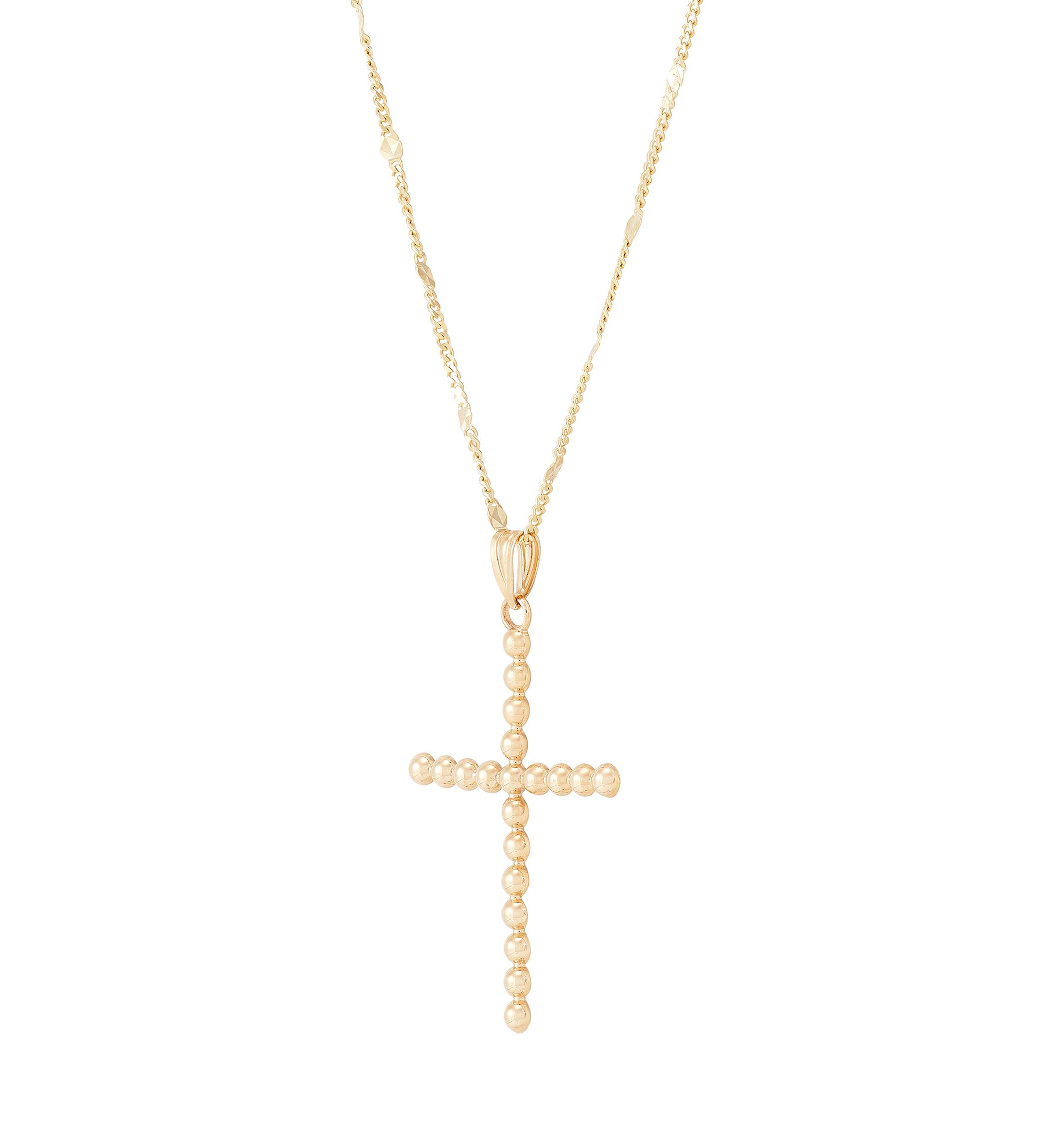 Bead Cross Pendant Necklace with 18" Rope Chain in 10K Yellow Gold
