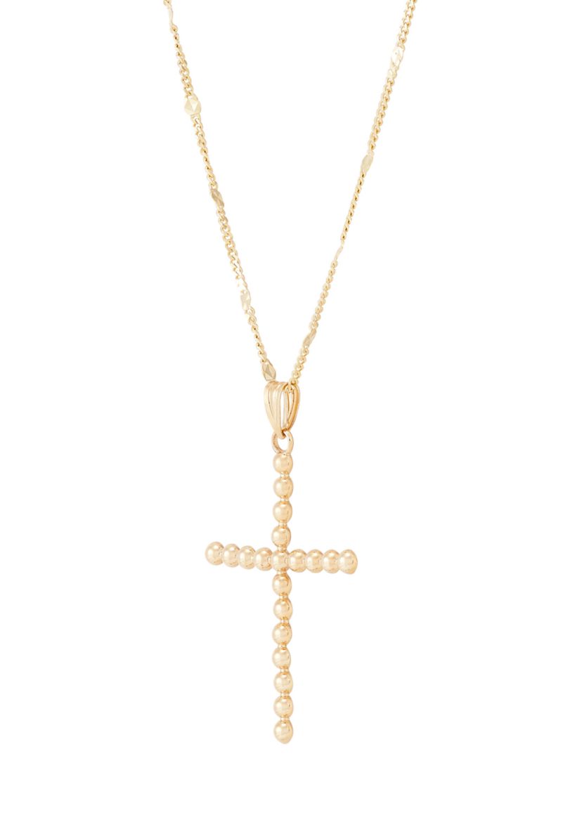 Bead Cross Pendant Necklace with 18" Rope Chain in 10K Yellow Gold