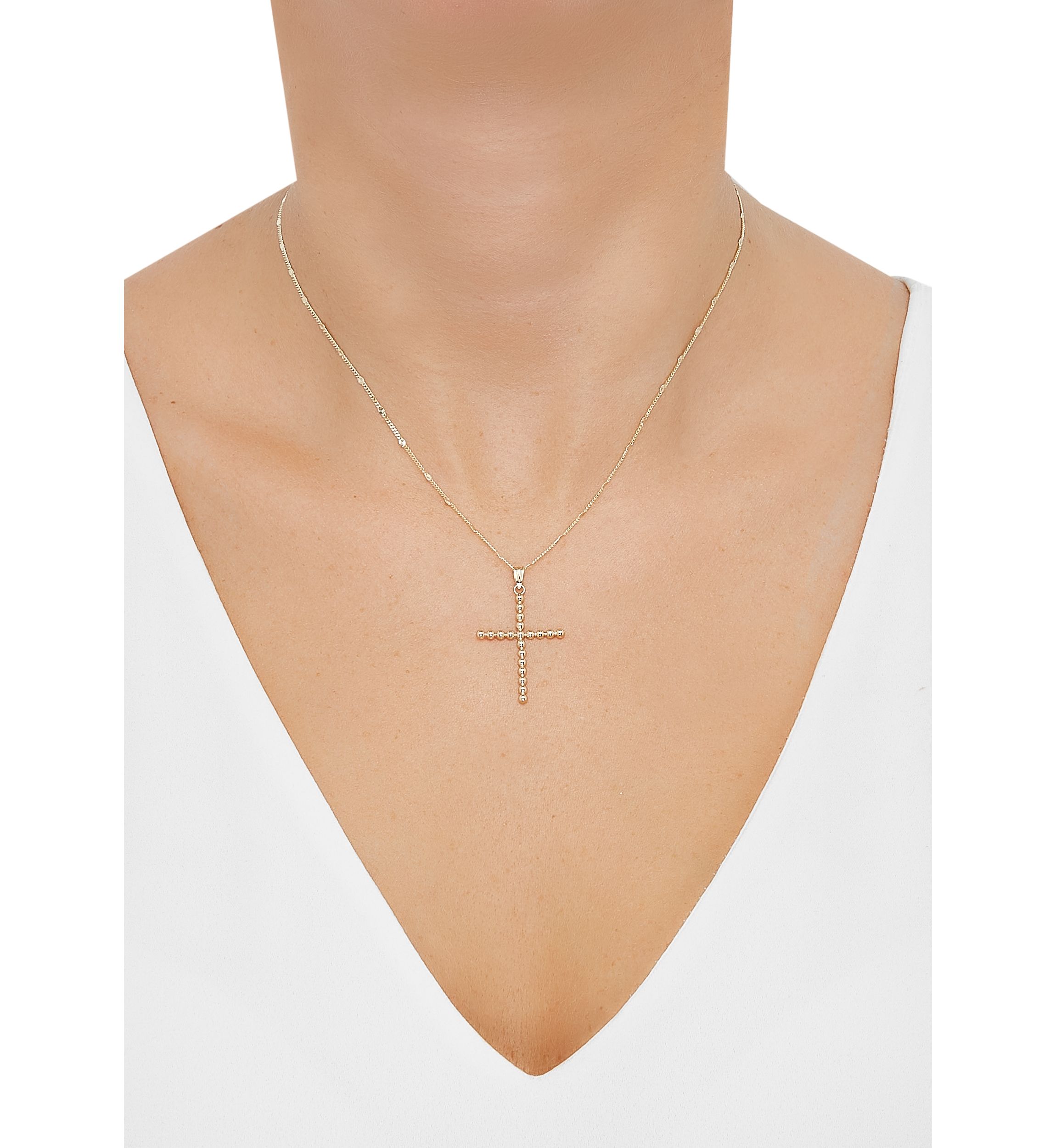 Bead Cross Pendant Necklace with 18" Rope Chain in 10K Yellow Gold