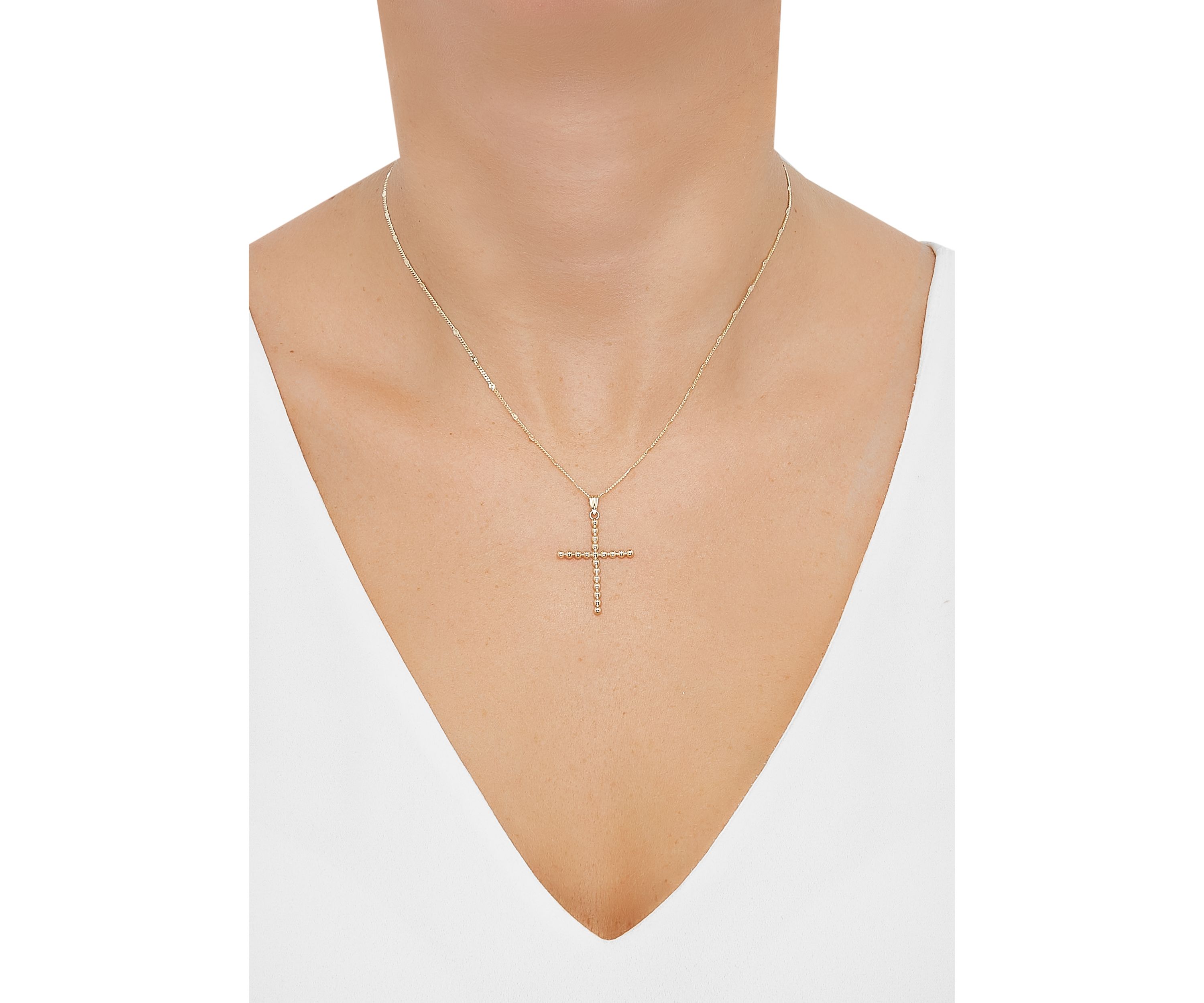 Bead Cross Pendant Necklace with 18" Rope Chain in 10K Yellow Gold