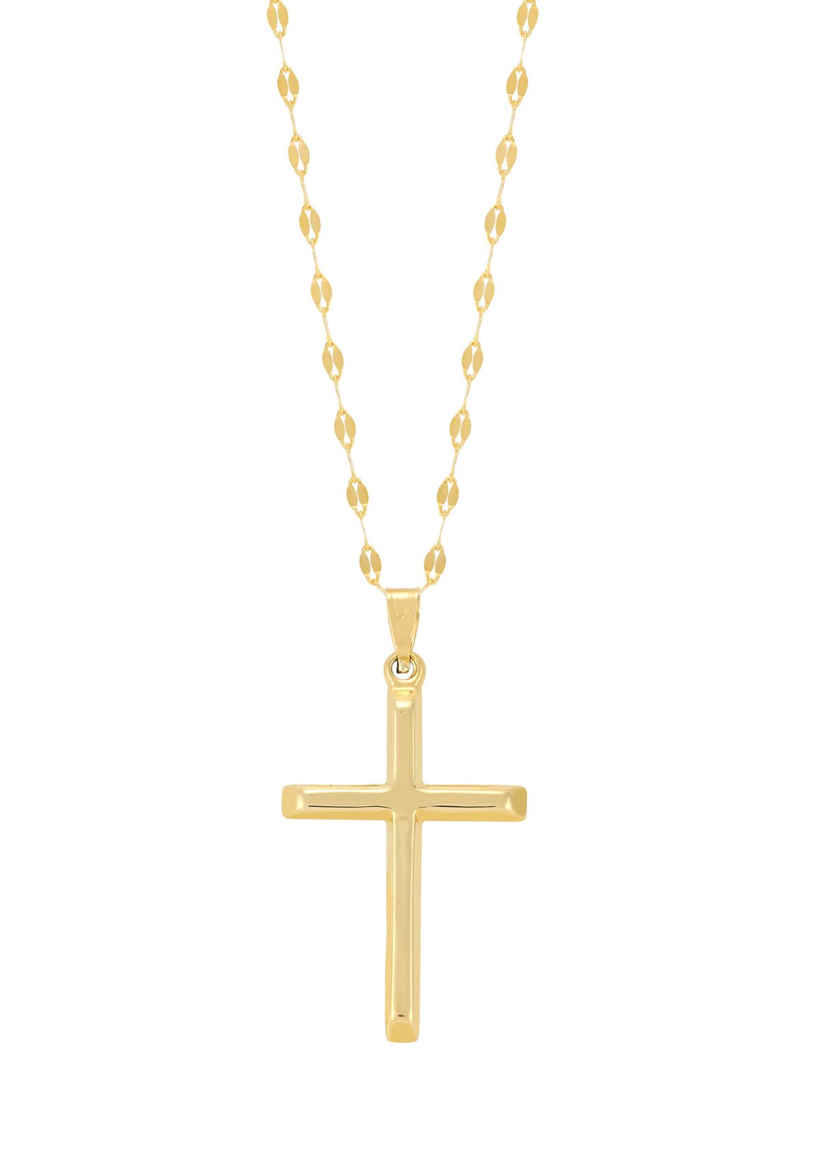 Beveled Edge Cross Pendant with 18" Solid Mirror Twist Chain in 10K Yellow Gold