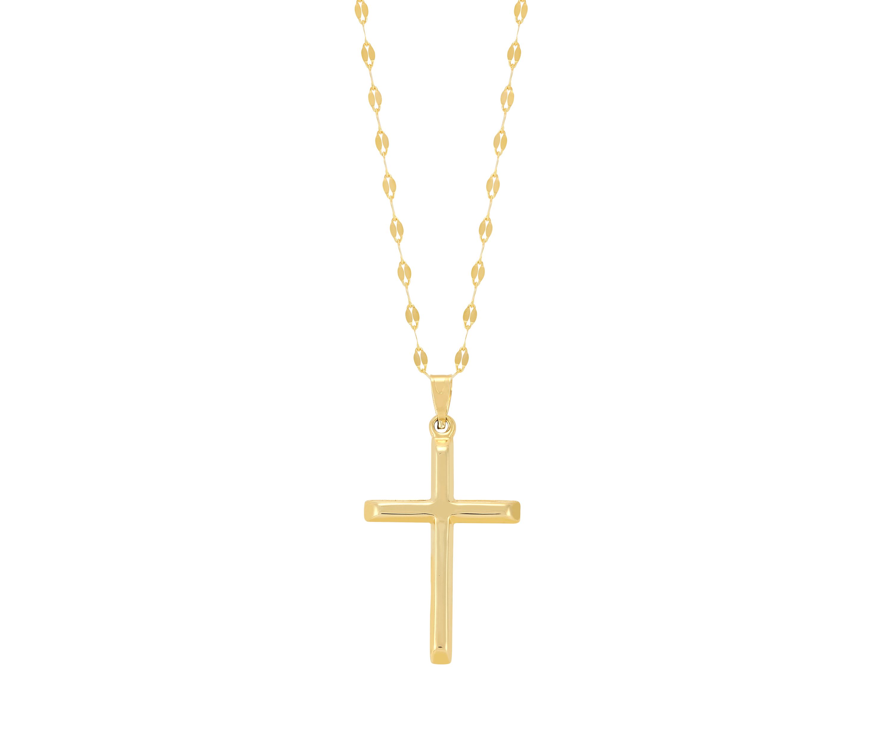 Beveled Edge Cross Pendant with 18" Solid Mirror Twist Chain in 10K Yellow Gold
