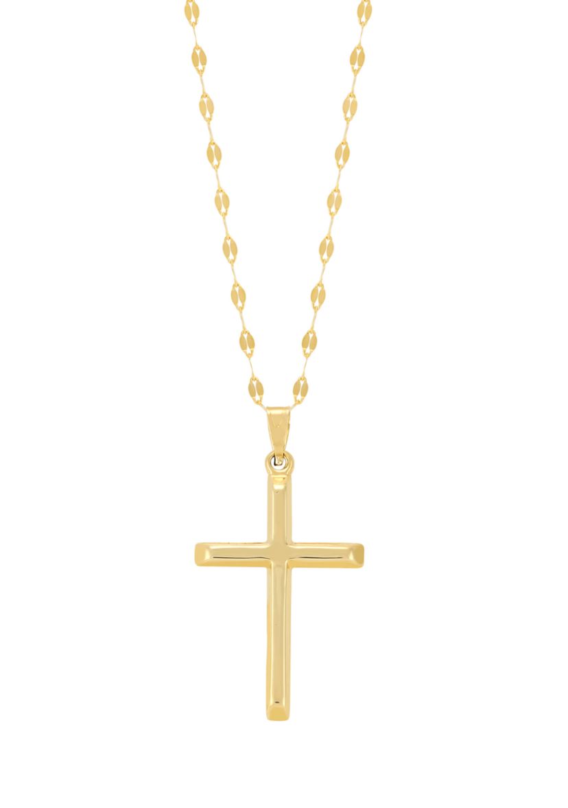 Beveled Edge Cross Pendant with 18" Solid Mirror Twist Chain in 10K Yellow Gold