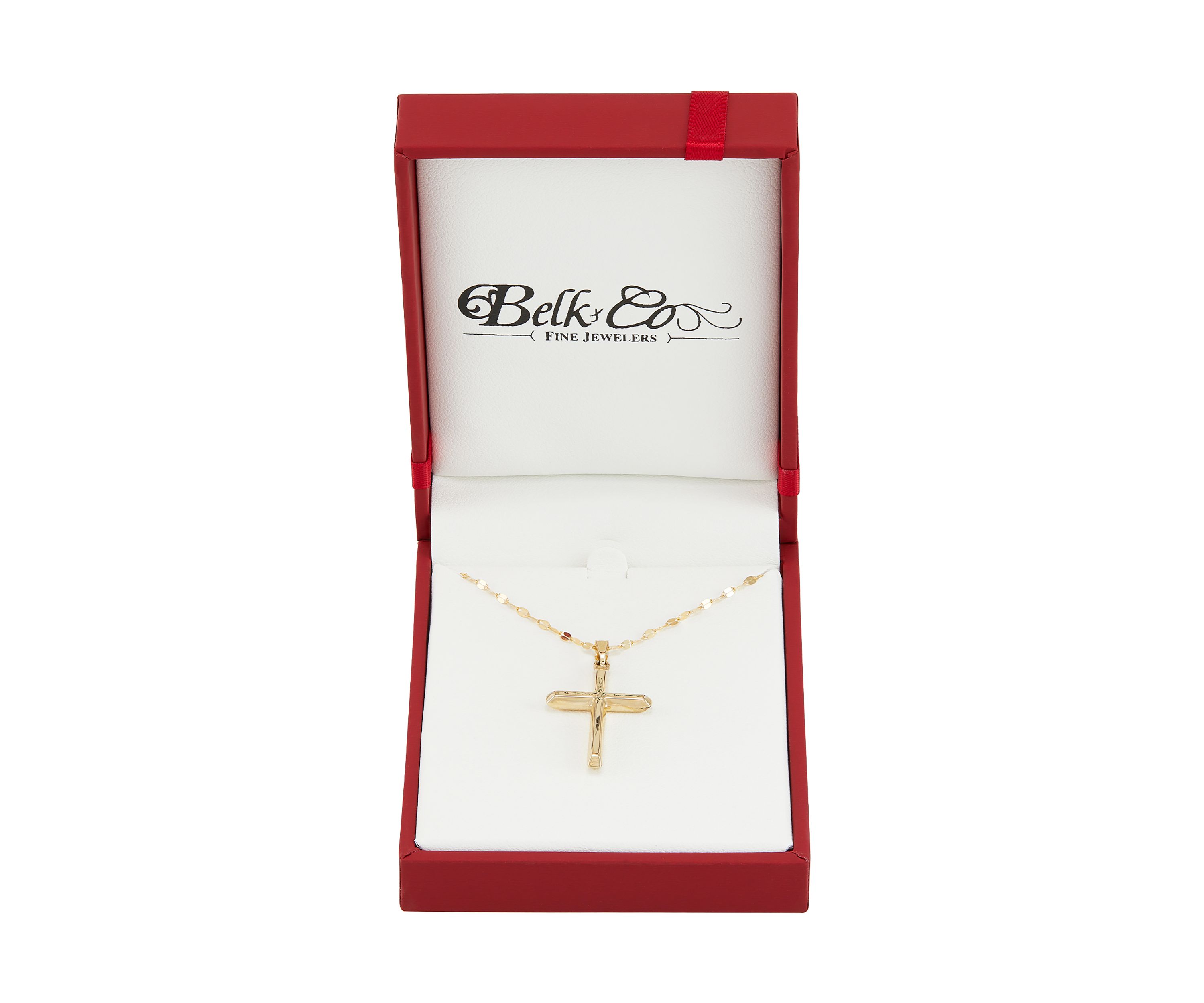Beveled Edge Cross Pendant with 18" Solid Mirror Twist Chain in 10K Yellow Gold