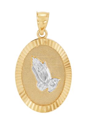 Belk & Co Oval Praying Hand Medal Pendant in 10K Two Tone Gold