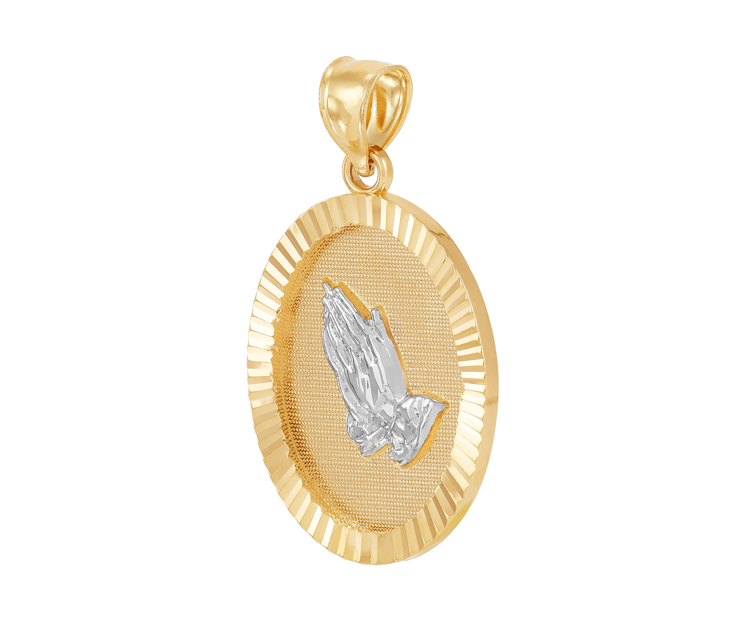 Oval Praying Hand Medal Pendant in 10K Two Tone Gold