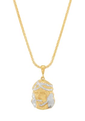 Belk & Co Men's Jesus Face Pendant with 22" Wheat Chain in 10K Yellow Gold, 22 in