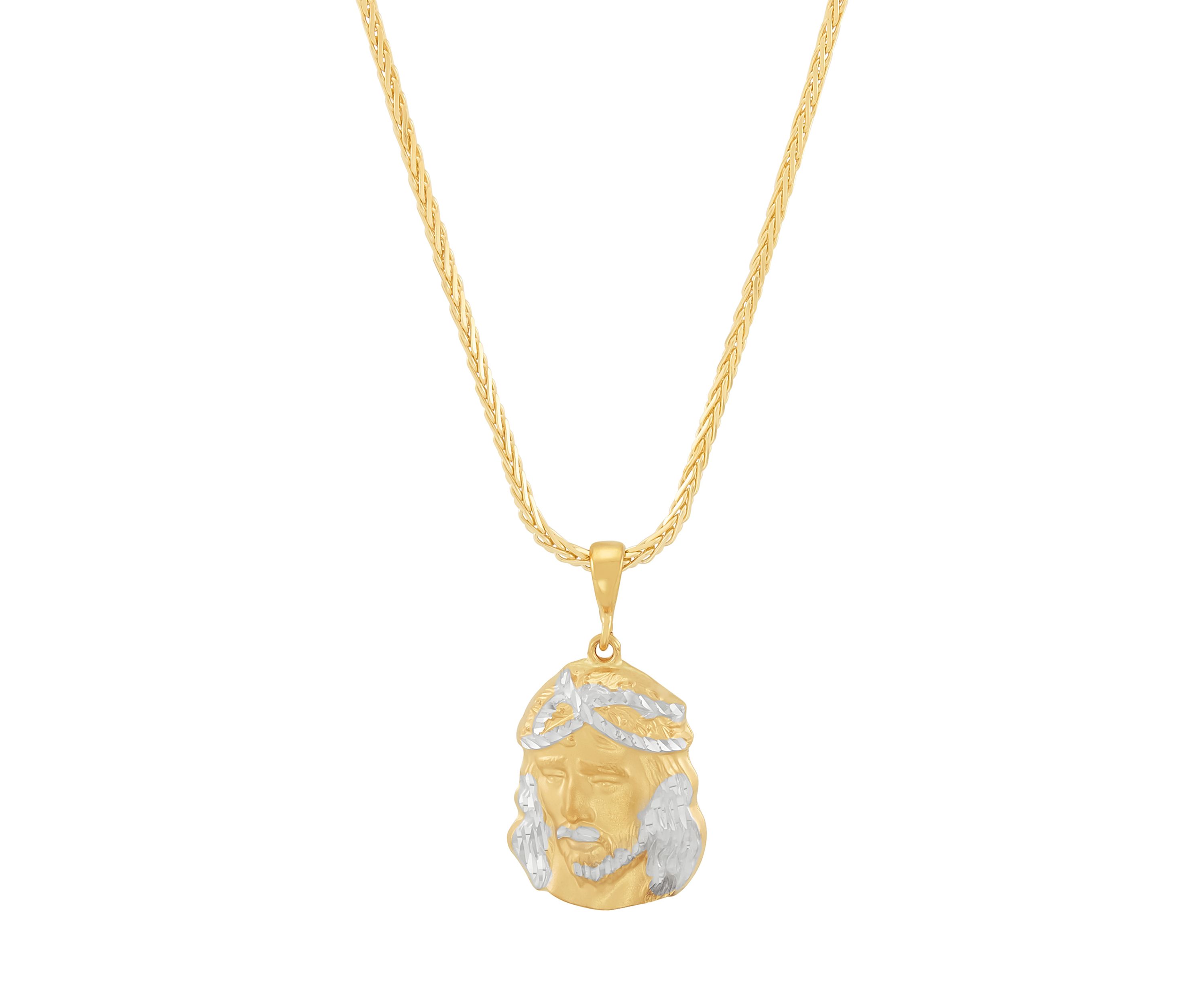 Jesus Face Pendant with 22" Wheat Chain in 10K Yellow Gold
