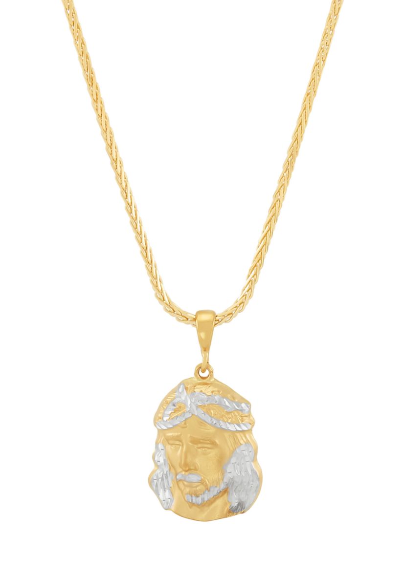 Jesus Face Pendant with 22" Wheat Chain in 10K Yellow Gold