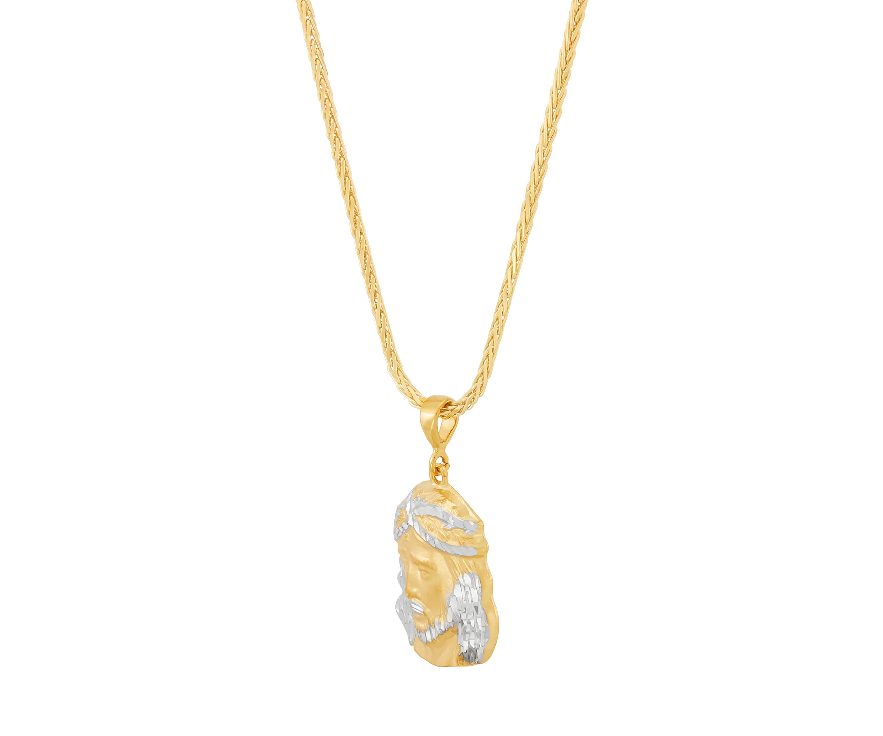 Jesus Face Pendant with 22" Wheat Chain in 10K Yellow Gold