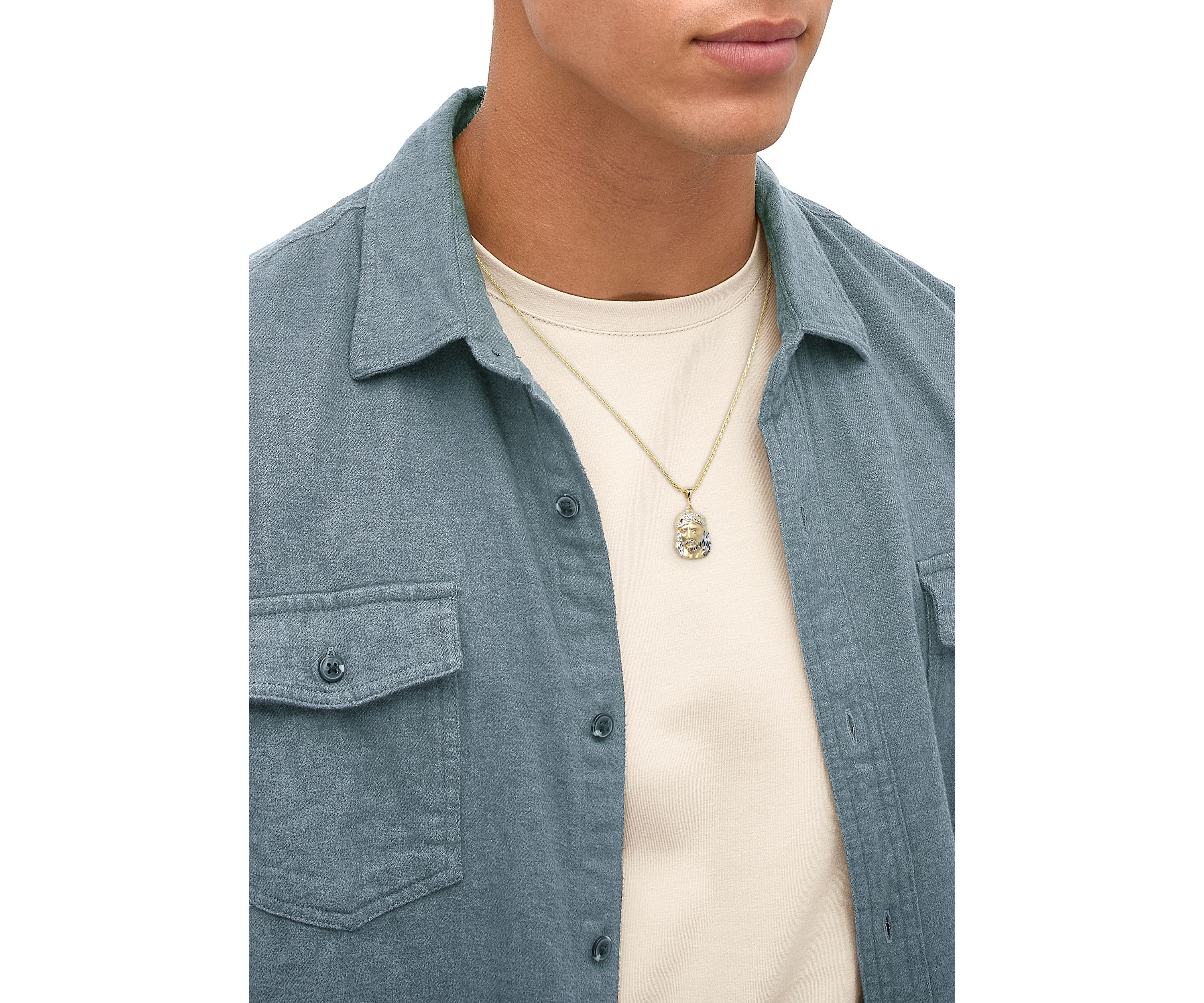 Jesus Face Pendant with 22" Wheat Chain in 10K Yellow Gold