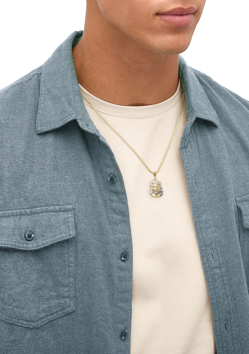 Jesus Face Pendant with 22" Wheat Chain in 10K Yellow Gold