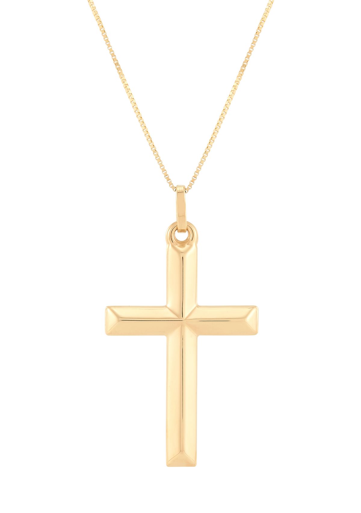Cross Pendant with 18" Box Chain in 10K Yellow Gold