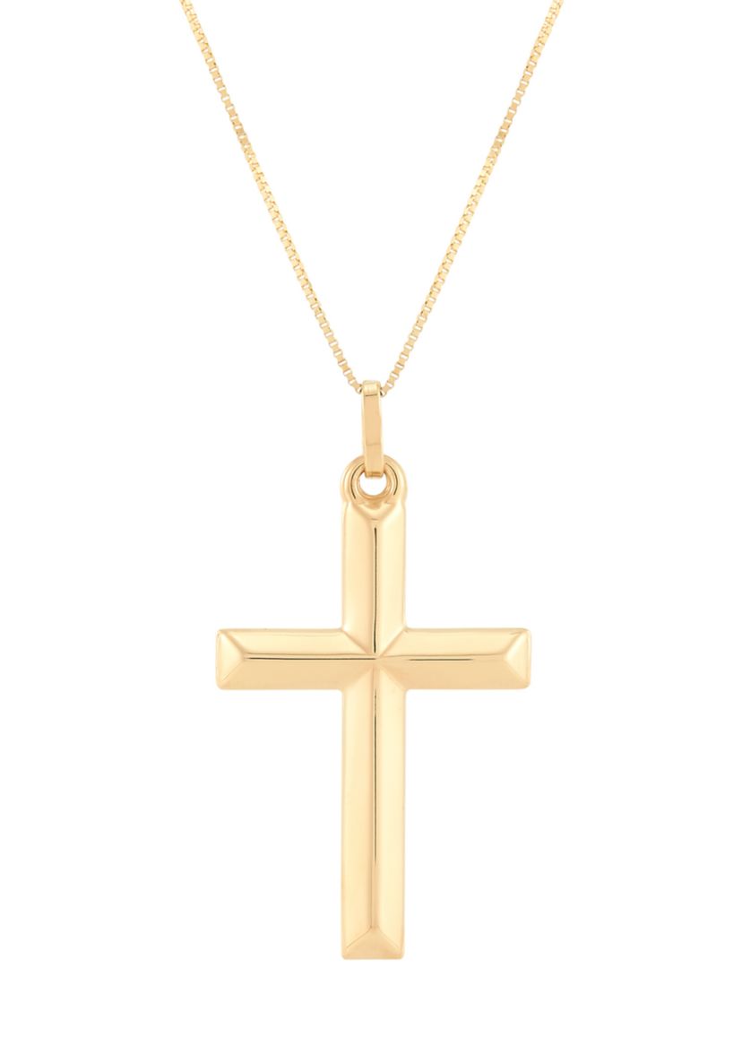 Cross Pendant with 18" Box Chain in 10K Yellow Gold