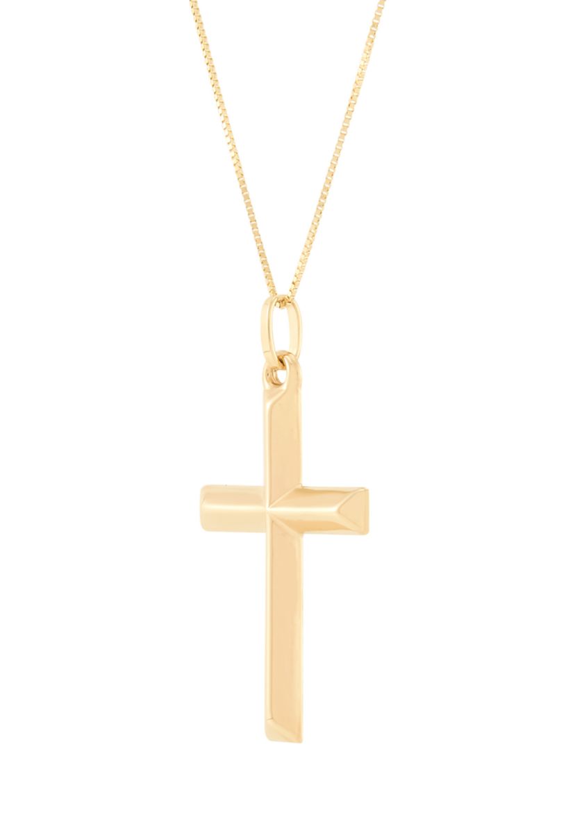 Cross Pendant with 18" Box Chain in 10K Yellow Gold