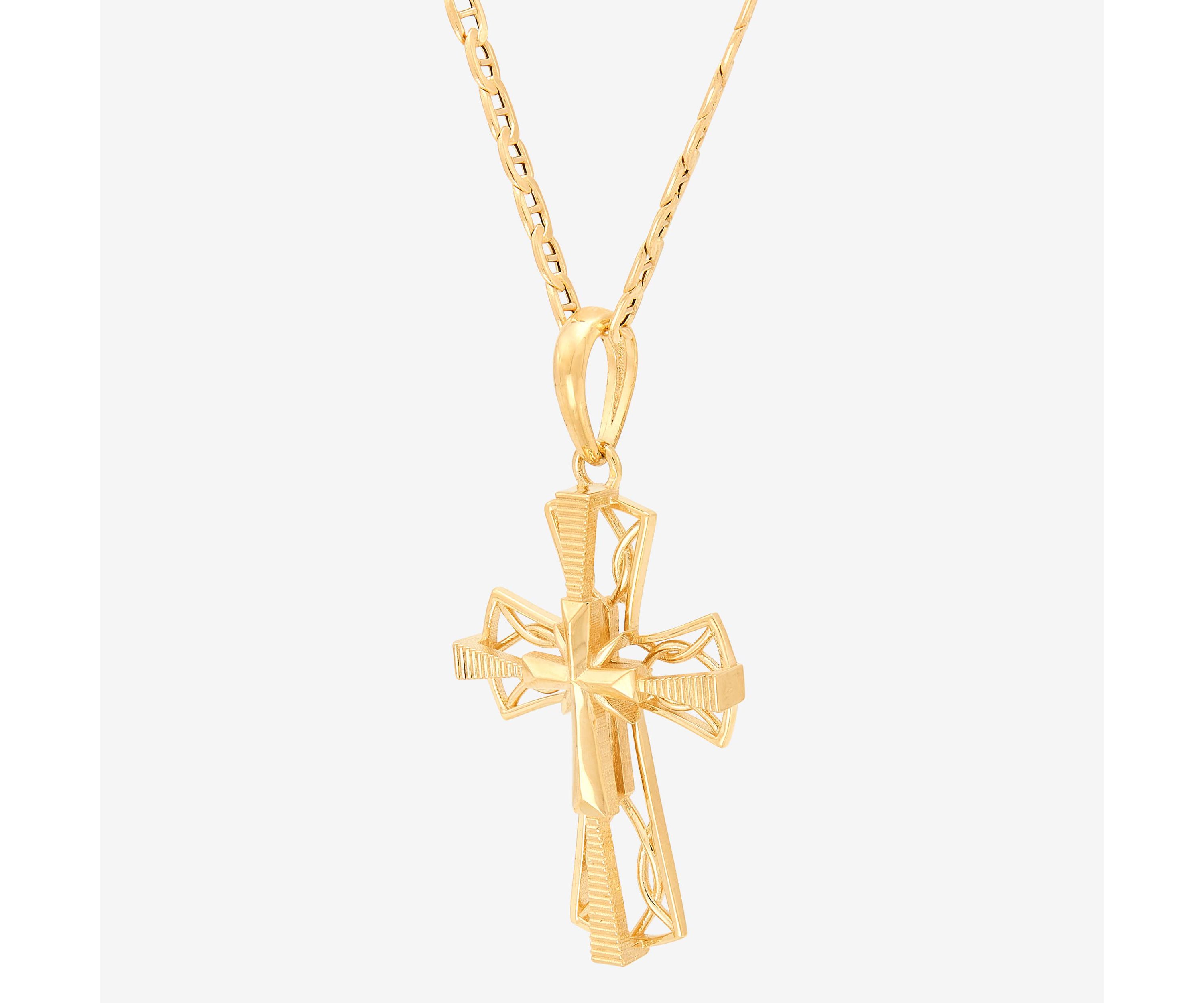 10K Yellow Gold Coin Edge Cross Pendant Necklace
