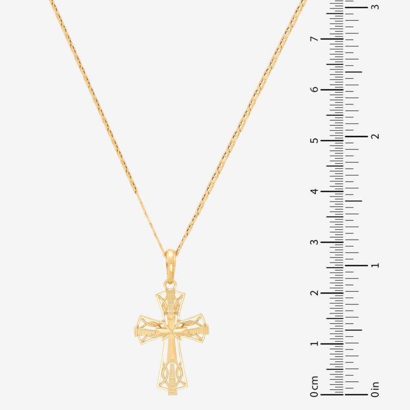 10K Yellow Gold Coin Edge Cross Pendant Necklace