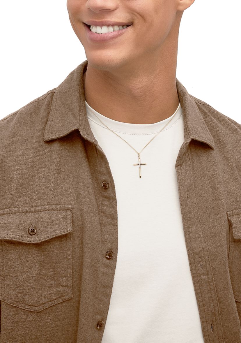 Tube Cross Pendant with 18" Box Chain in 10K Yellow and White Gold