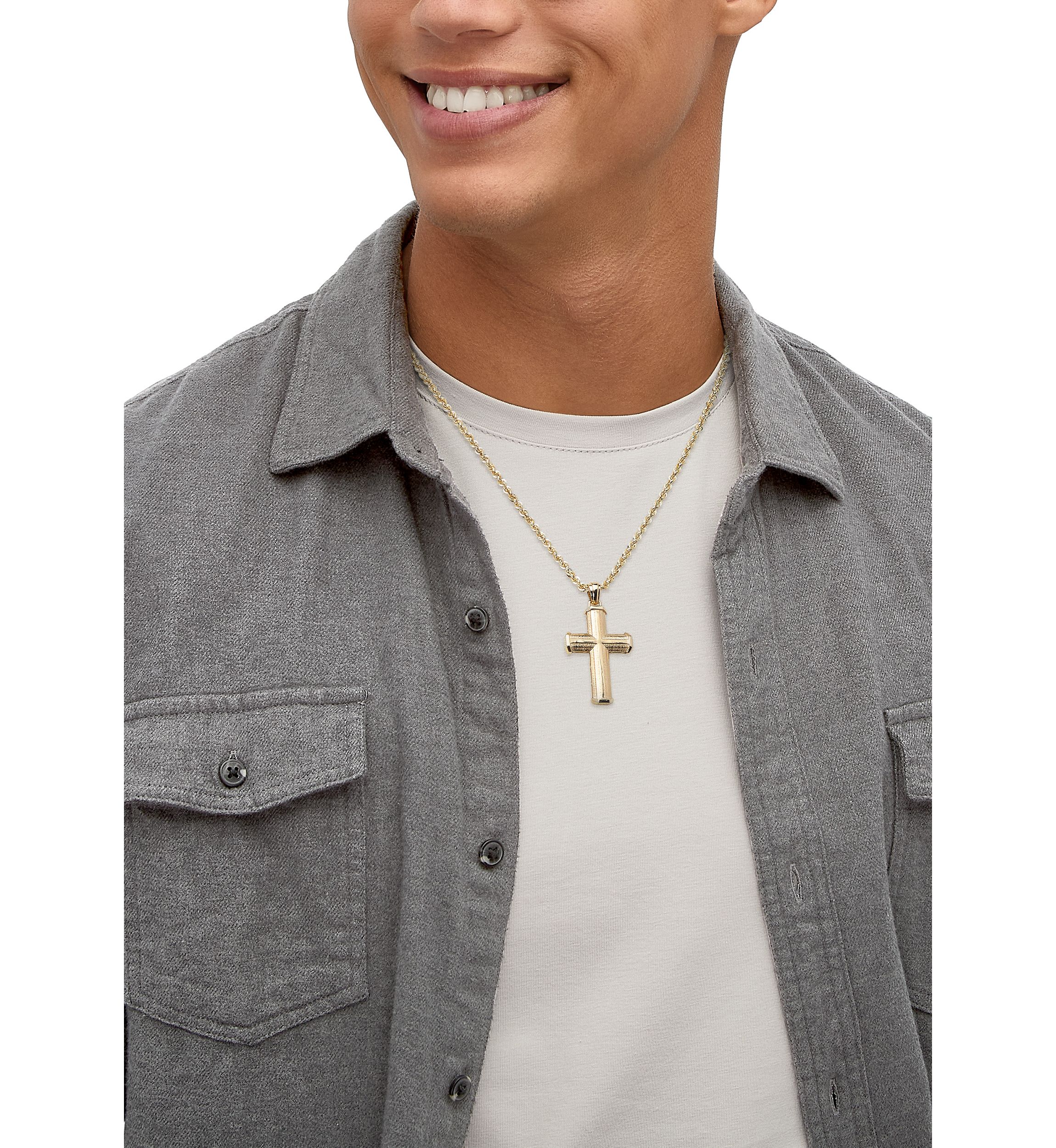 Beveled Step Cross Pendant with 20" Rope Chain in 10K Yellow Gold