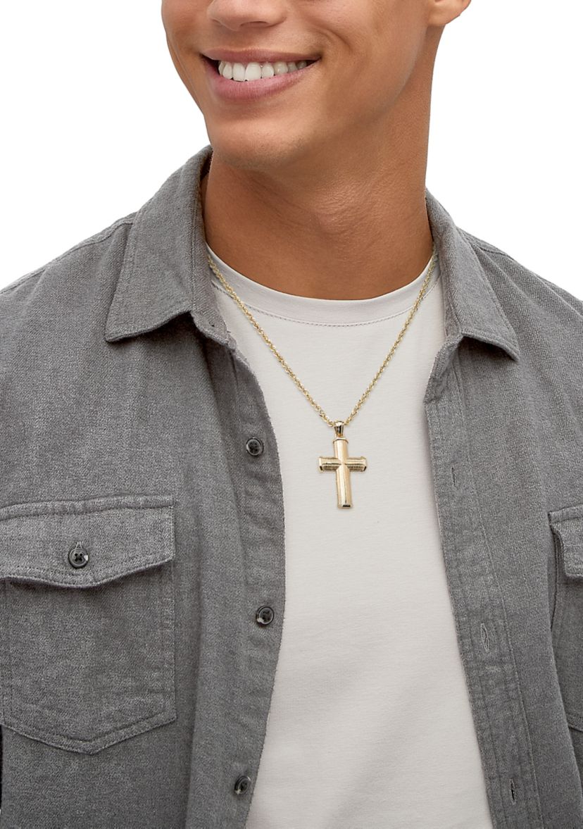 Beveled Step Cross Pendant with 20" Rope Chain in 10K Yellow Gold