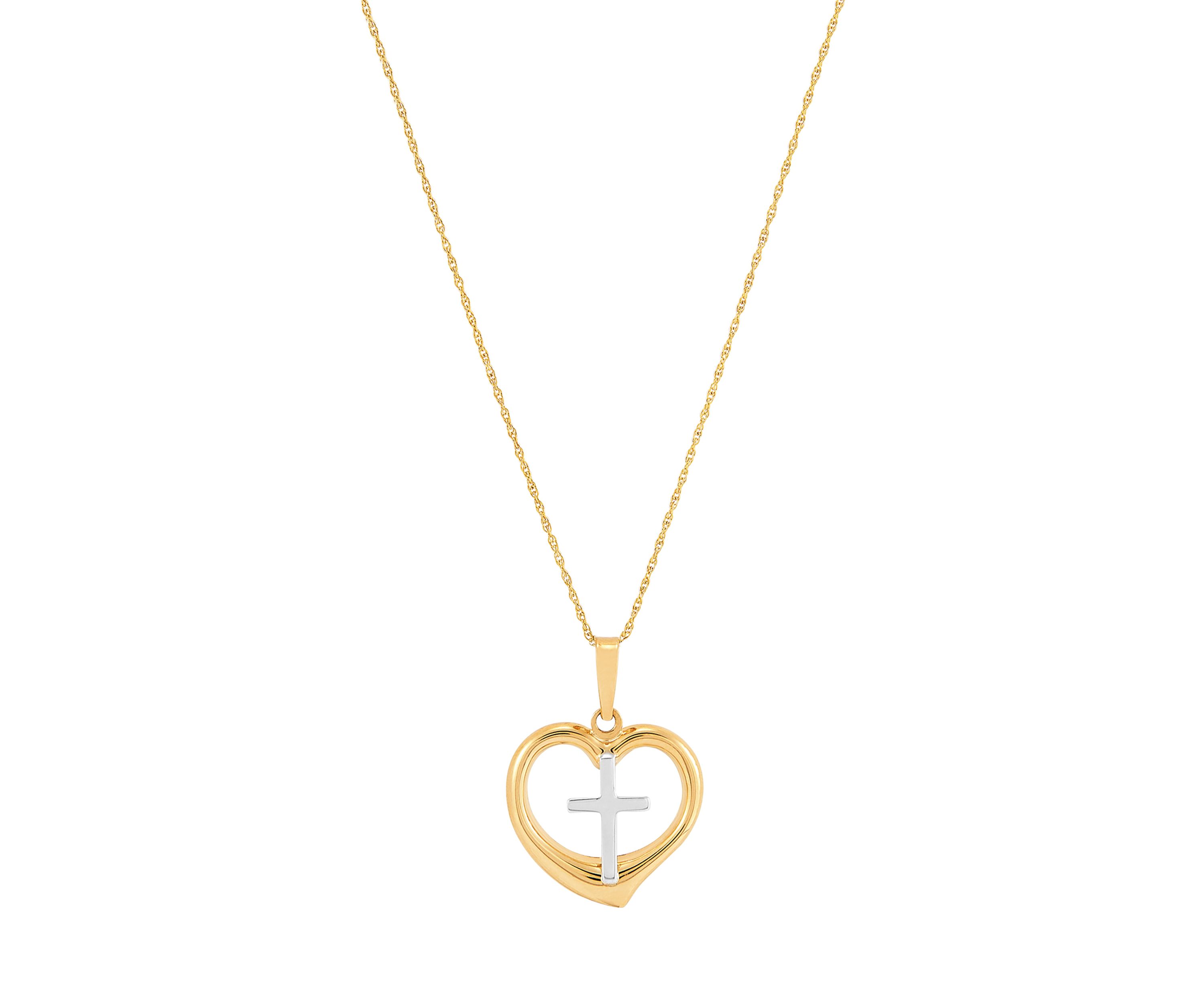 Cross in Heart Pendant Necklace with 18" Rope Chain in 10K Yellow Gold