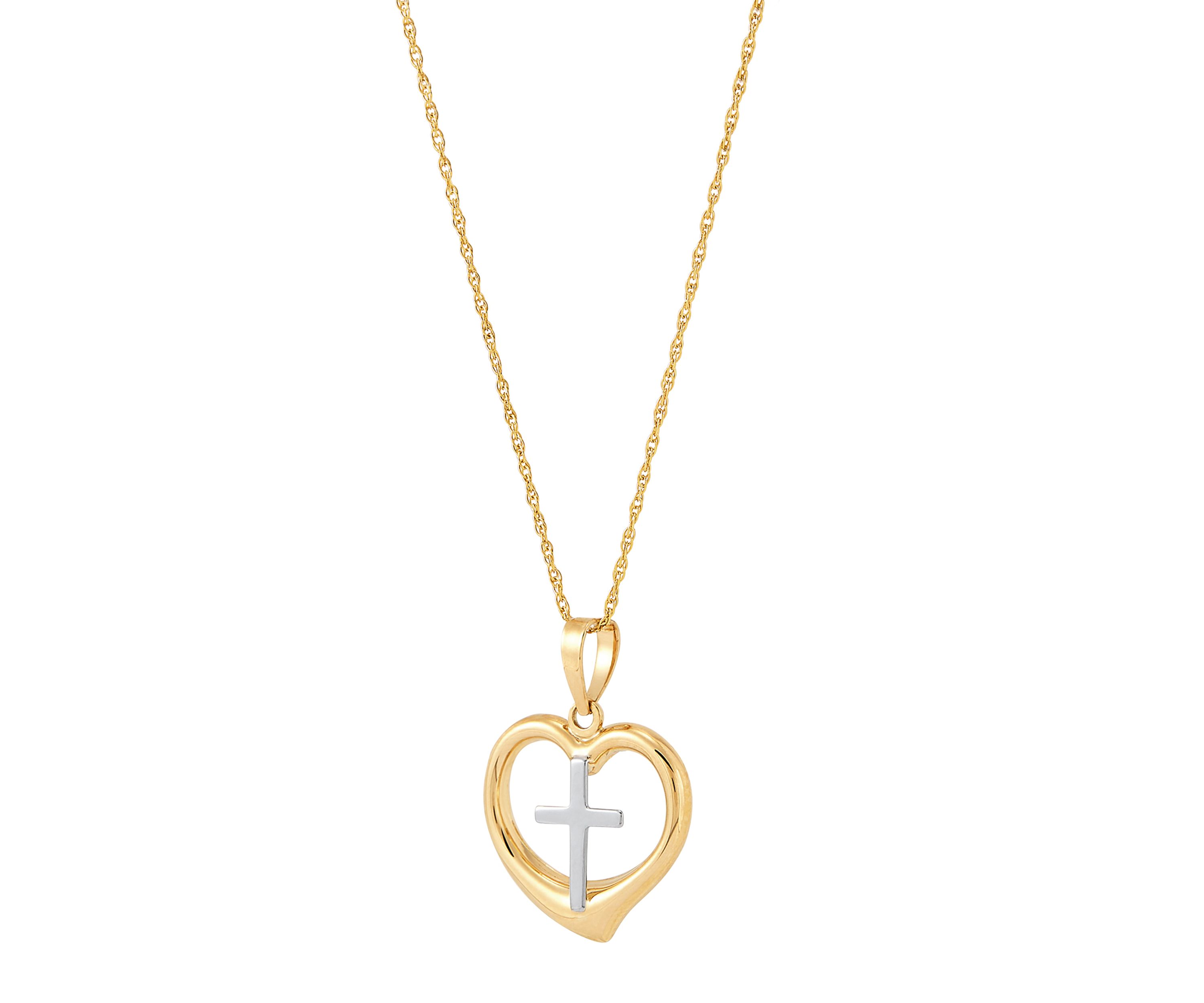 Cross in Heart Pendant Necklace with 18" Rope Chain in 10K Yellow Gold