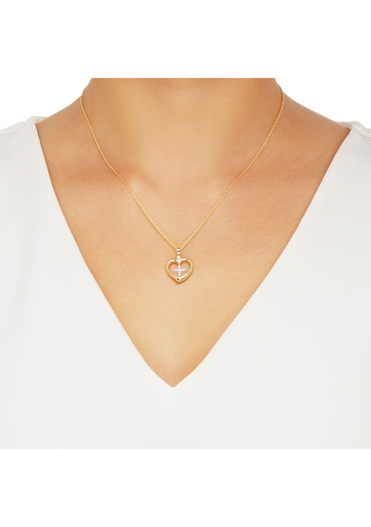 Cross in Heart Pendant Necklace with 18" Rope Chain in 10K Yellow Gold
