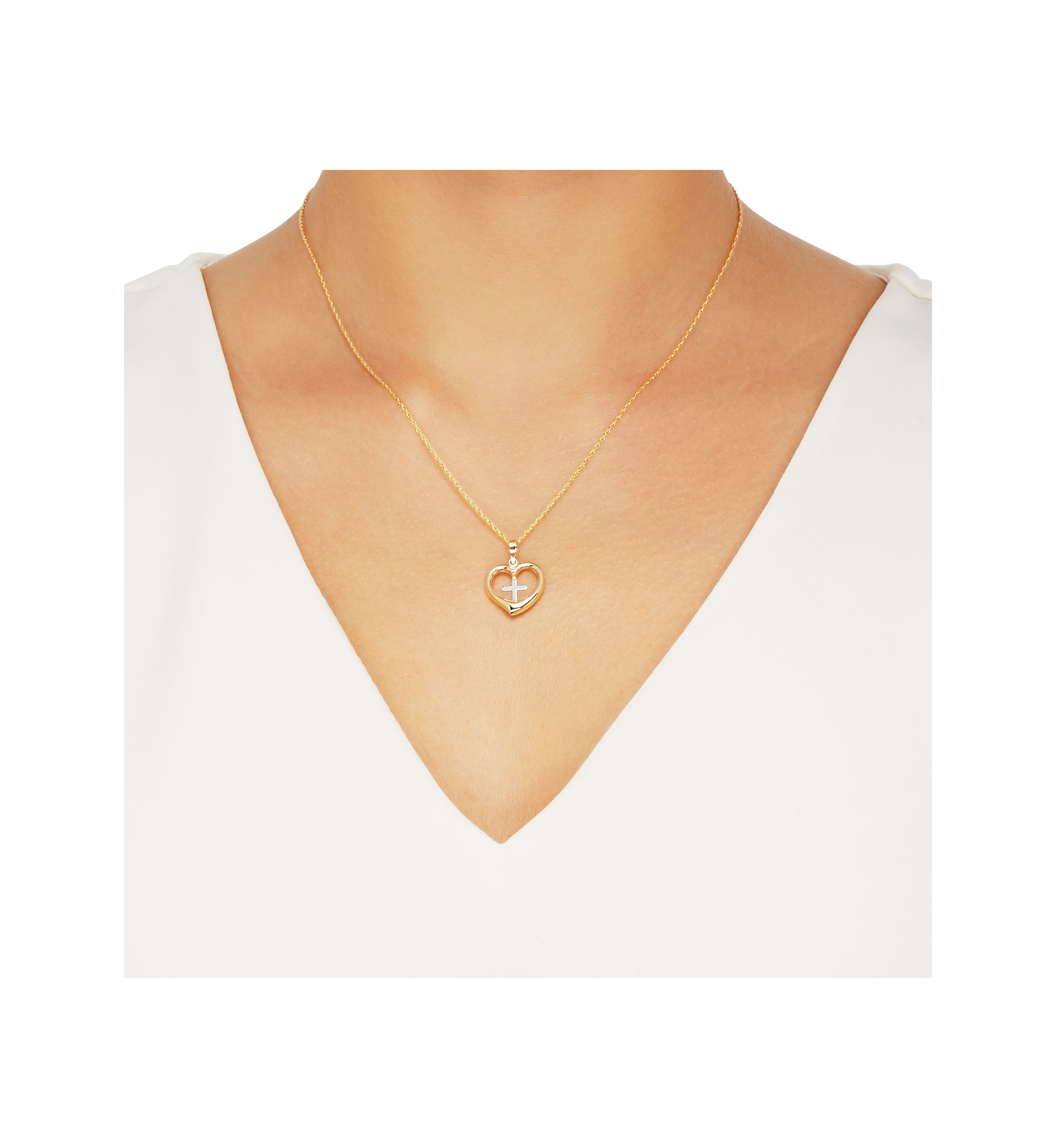 Cross in Heart Pendant Necklace with 18" Rope Chain in 10K Yellow Gold