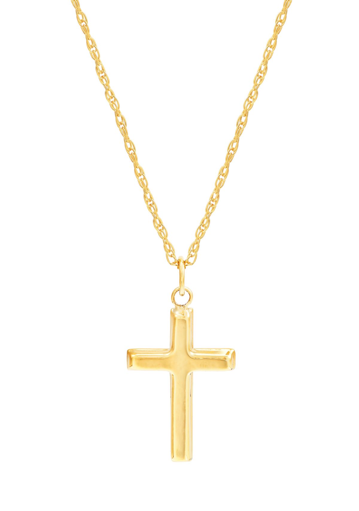 Small Cross Pendant Necklace with 18" Rope Chain in 10K Yellow Gold