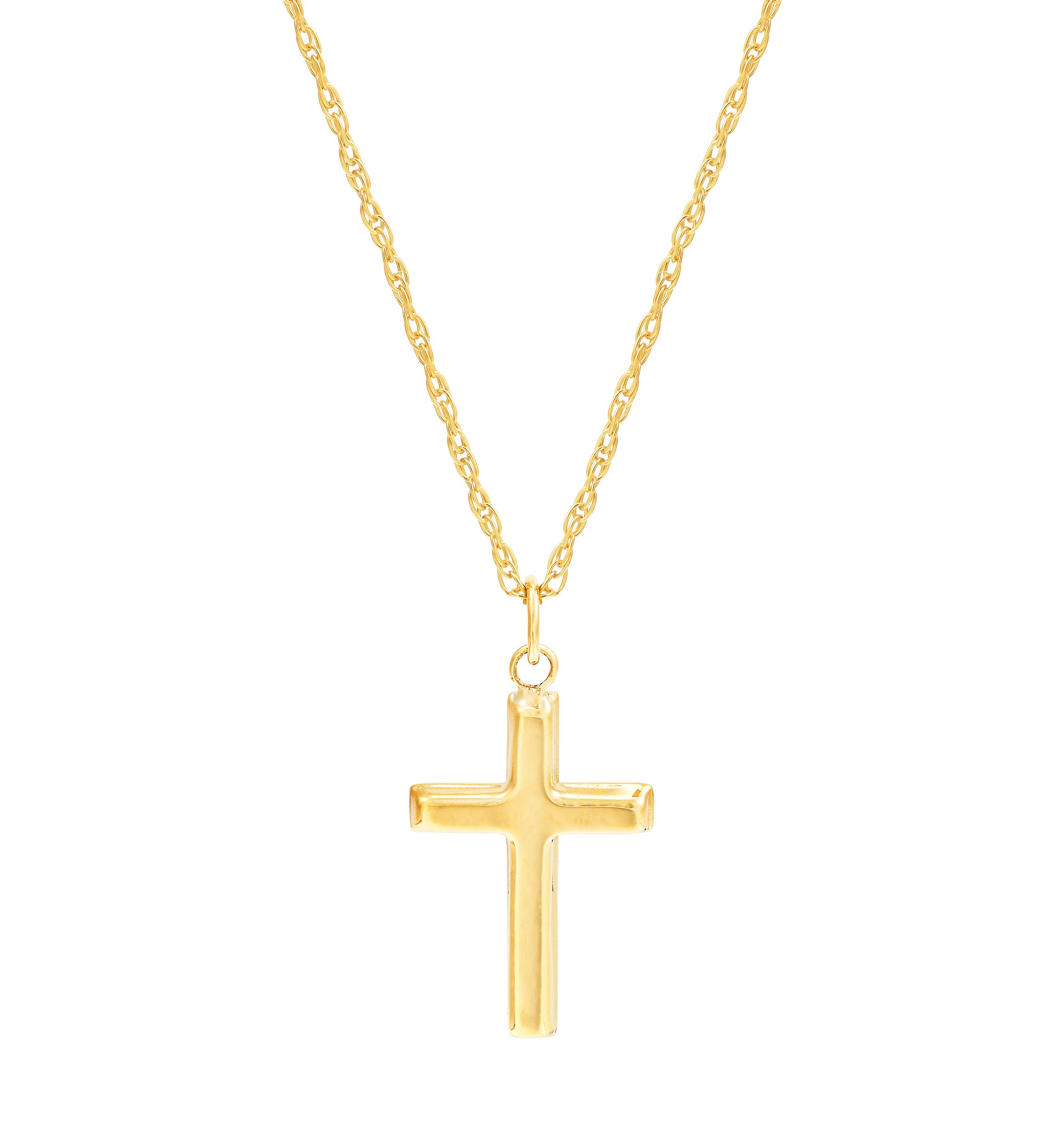 Small Cross Pendant Necklace with 18" Rope Chain in 10K Yellow Gold