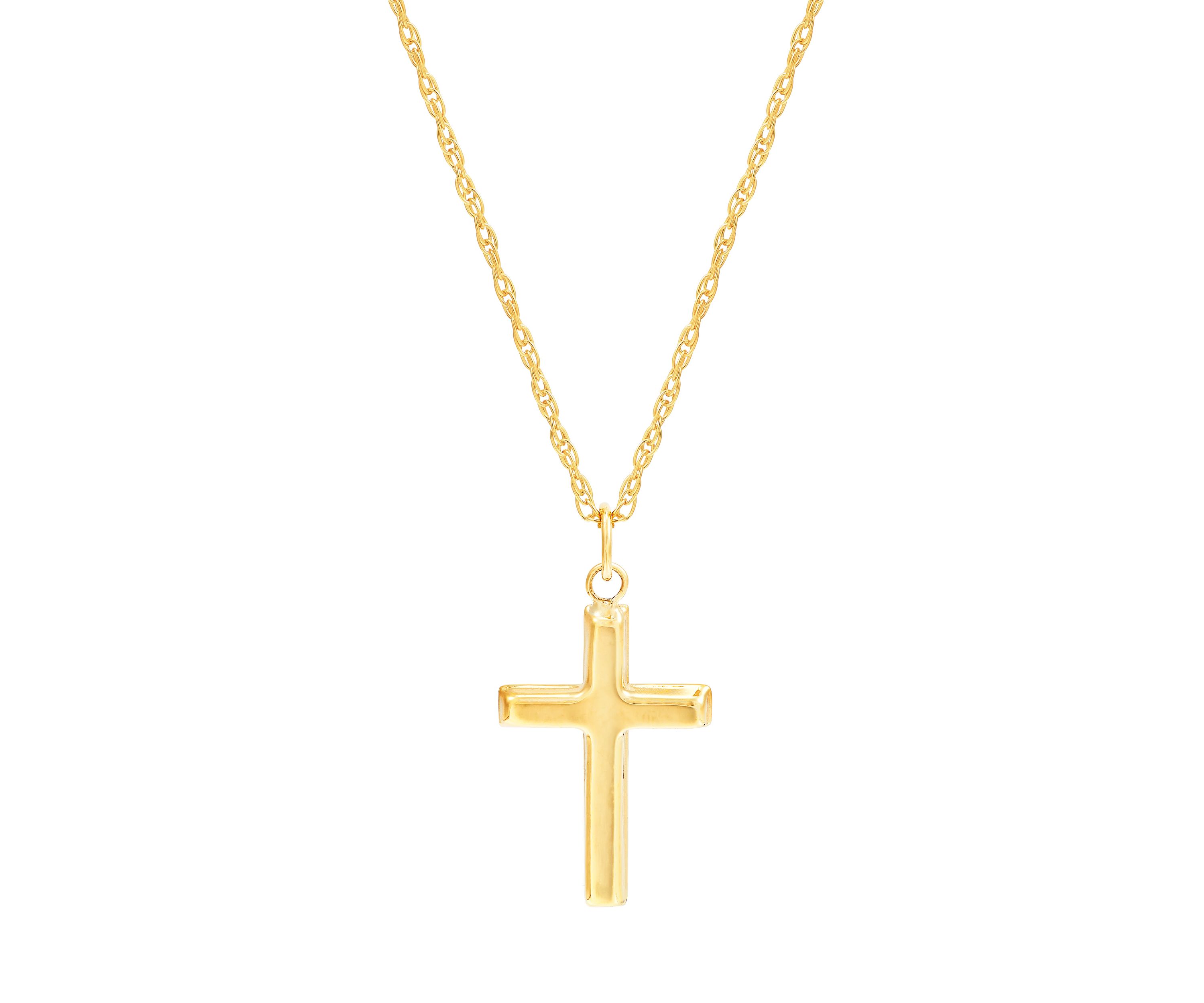 Small Cross Pendant Necklace with 18" Rope Chain in 10K Yellow Gold
