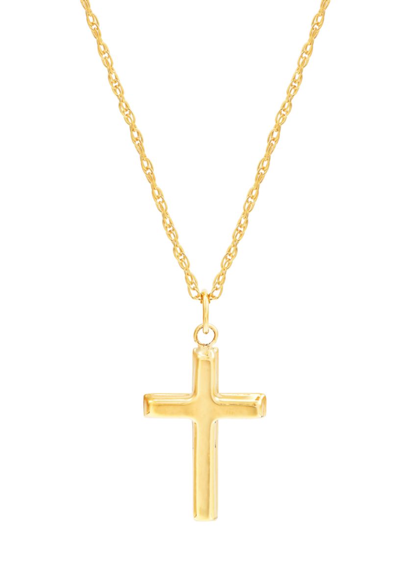 Small Cross Pendant Necklace with 18" Rope Chain in 10K Yellow Gold
