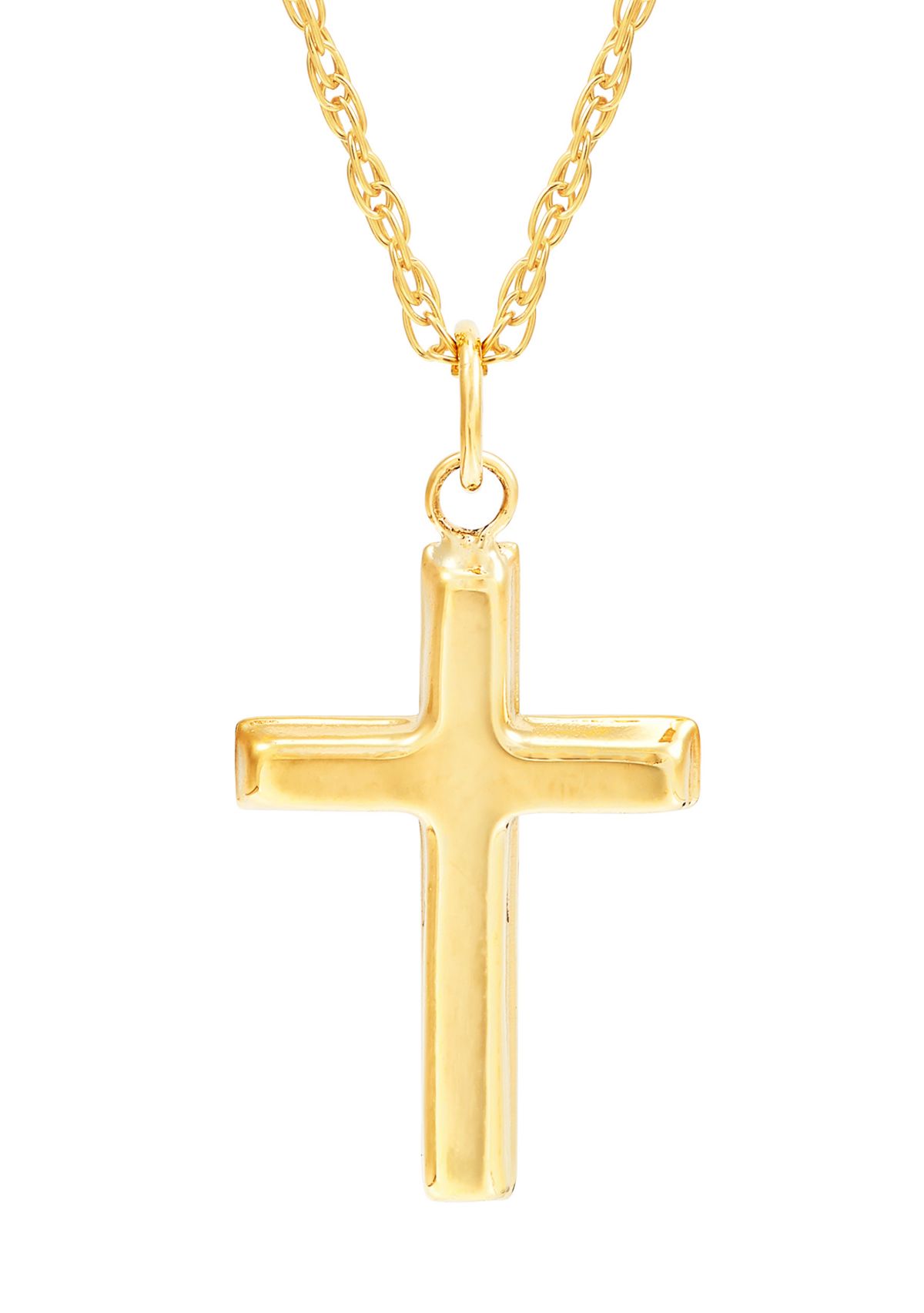 Small Cross Pendant Necklace with 18" Rope Chain in 10K Yellow Gold