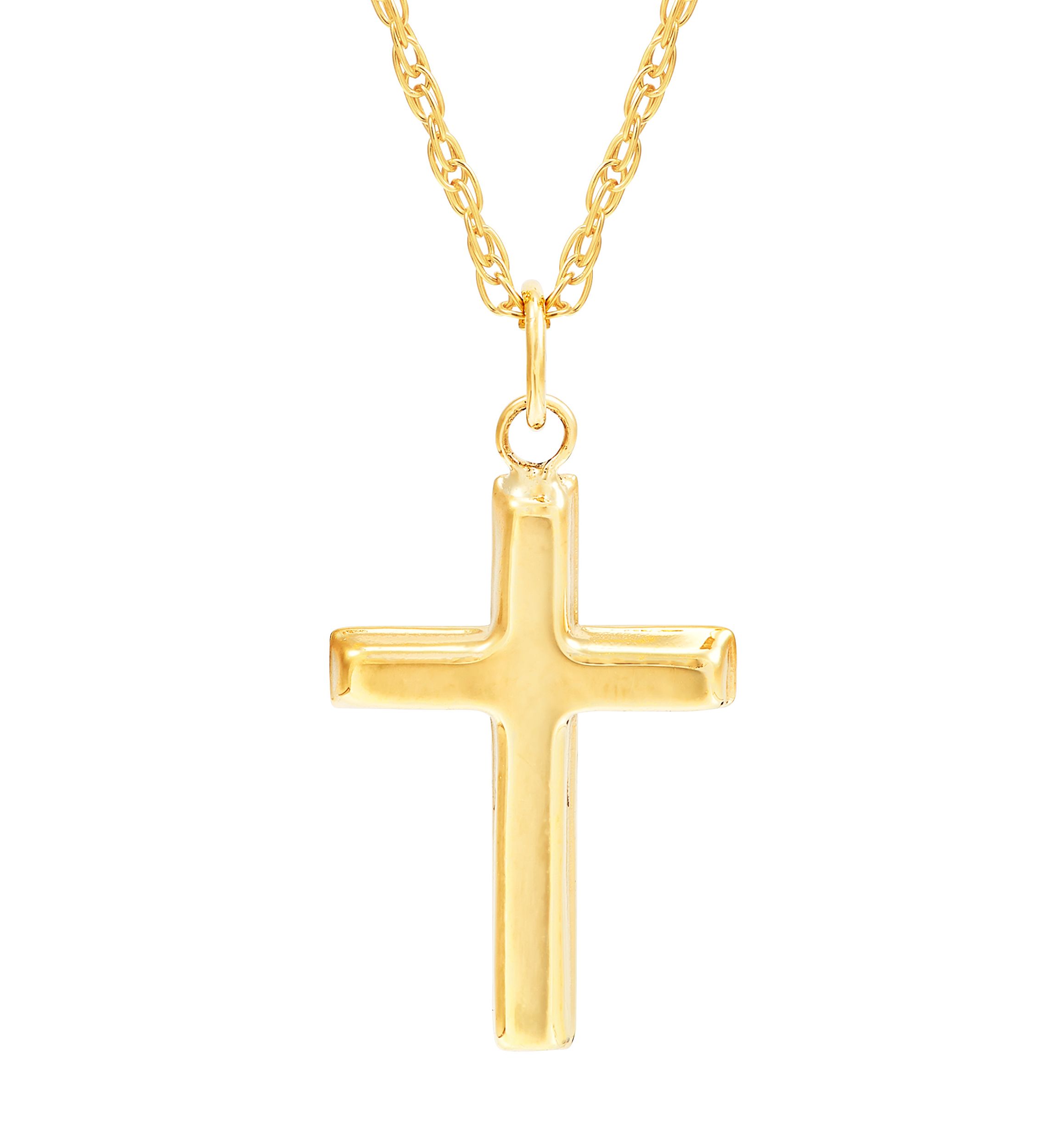 Small Cross Pendant Necklace with 18" Rope Chain in 10K Yellow Gold