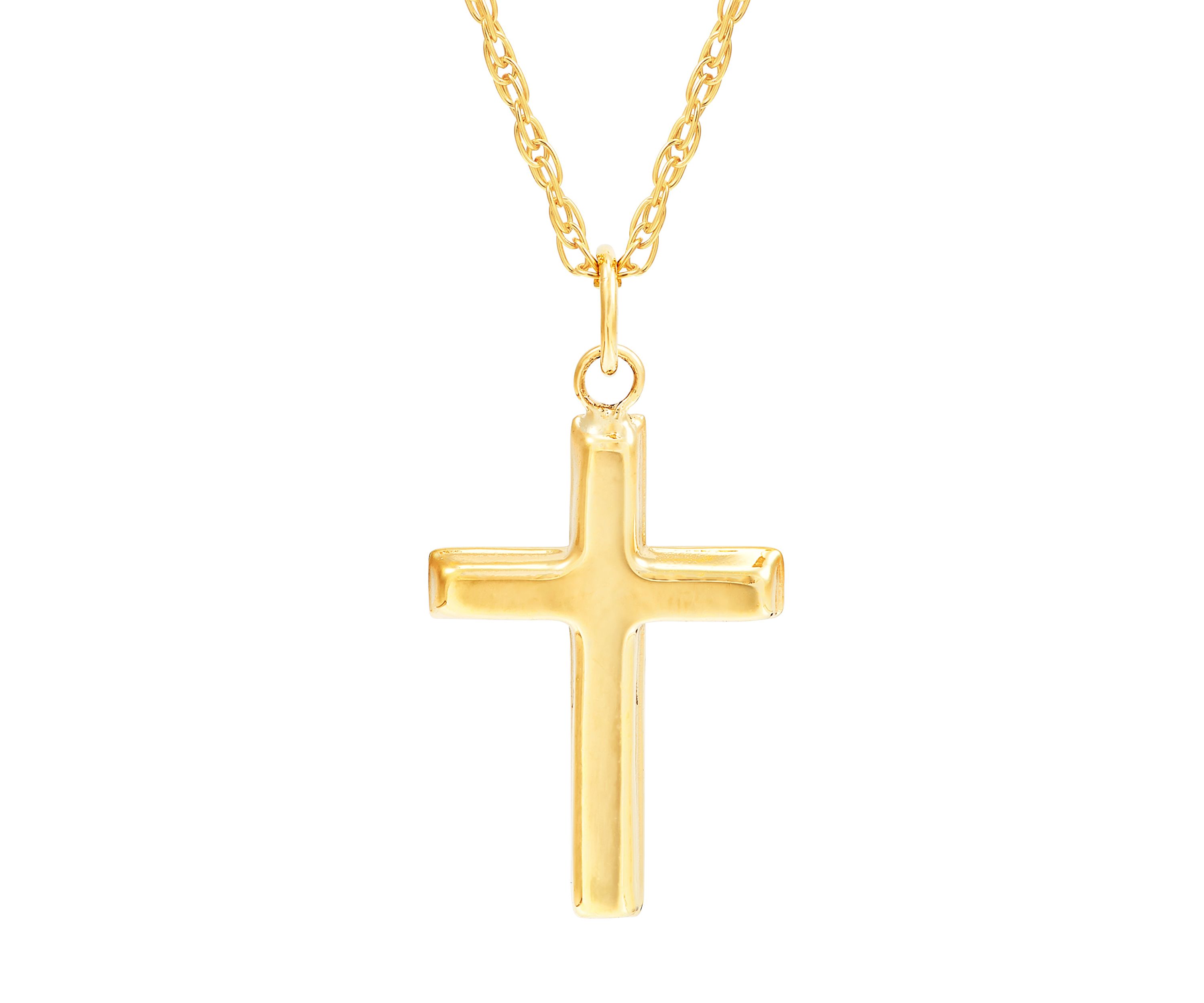 Small Cross Pendant Necklace with 18" Rope Chain in 10K Yellow Gold