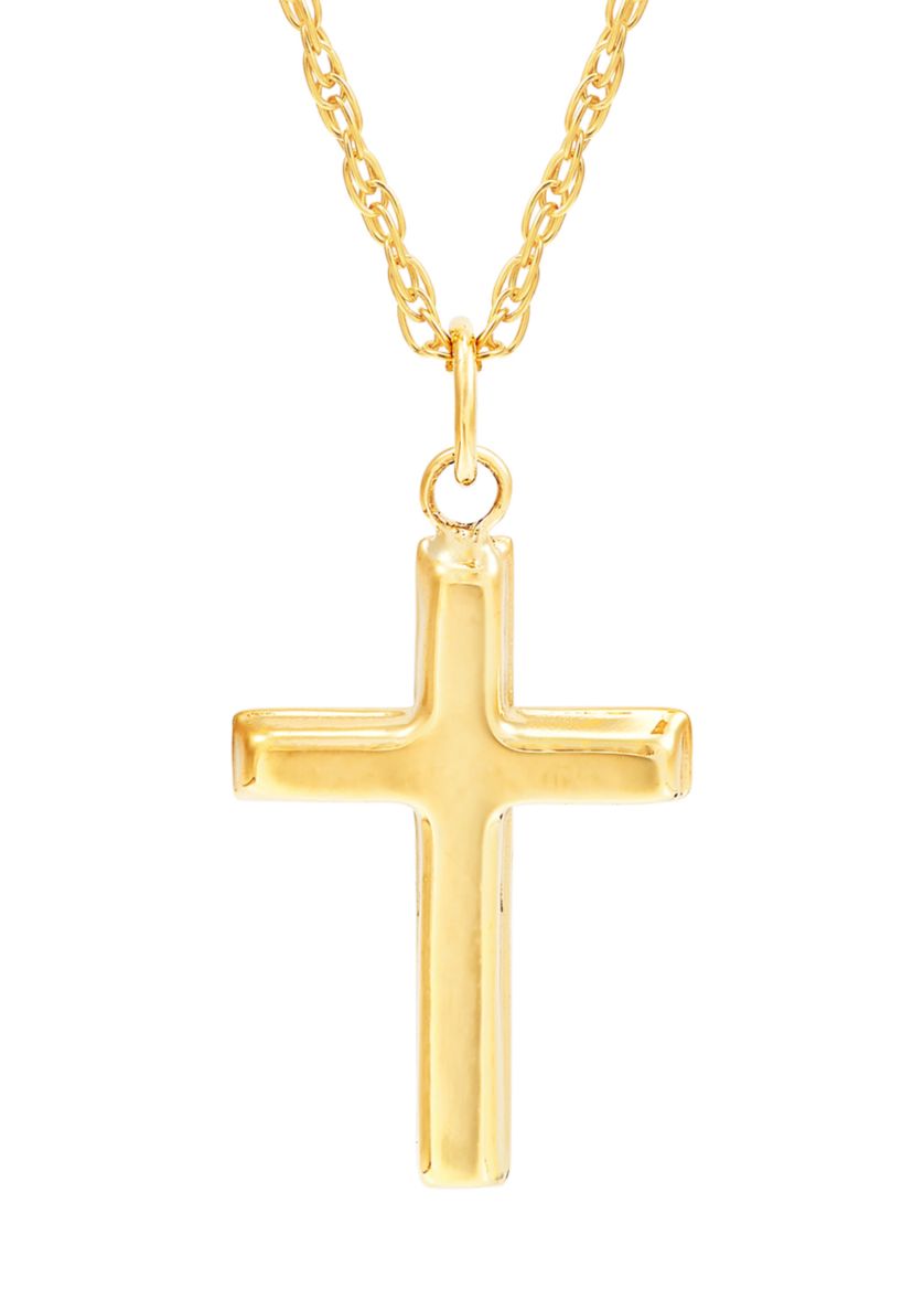 Small Cross Pendant Necklace with 18" Rope Chain in 10K Yellow Gold