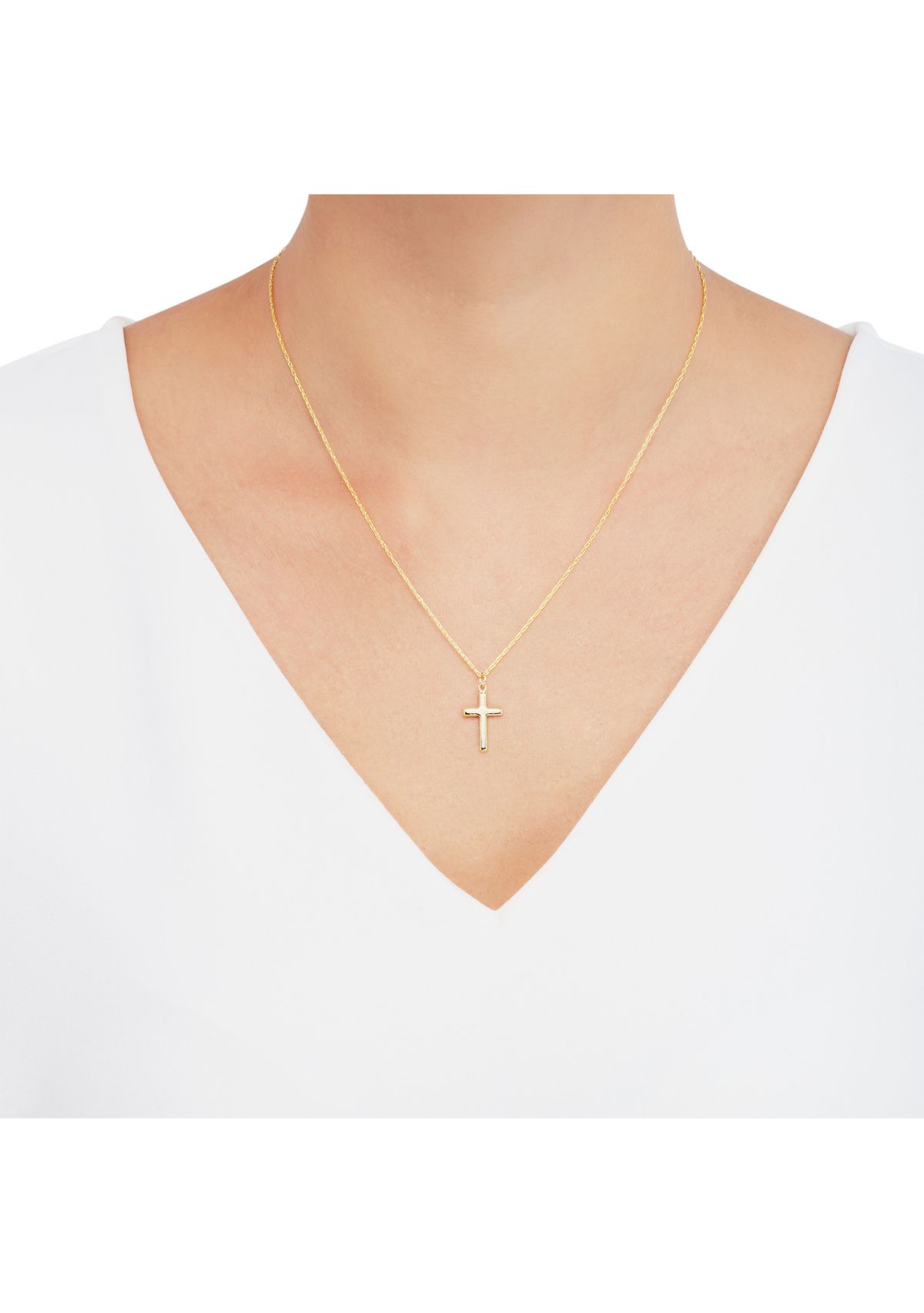 Small Cross Pendant Necklace with 18" Rope Chain in 10K Yellow Gold