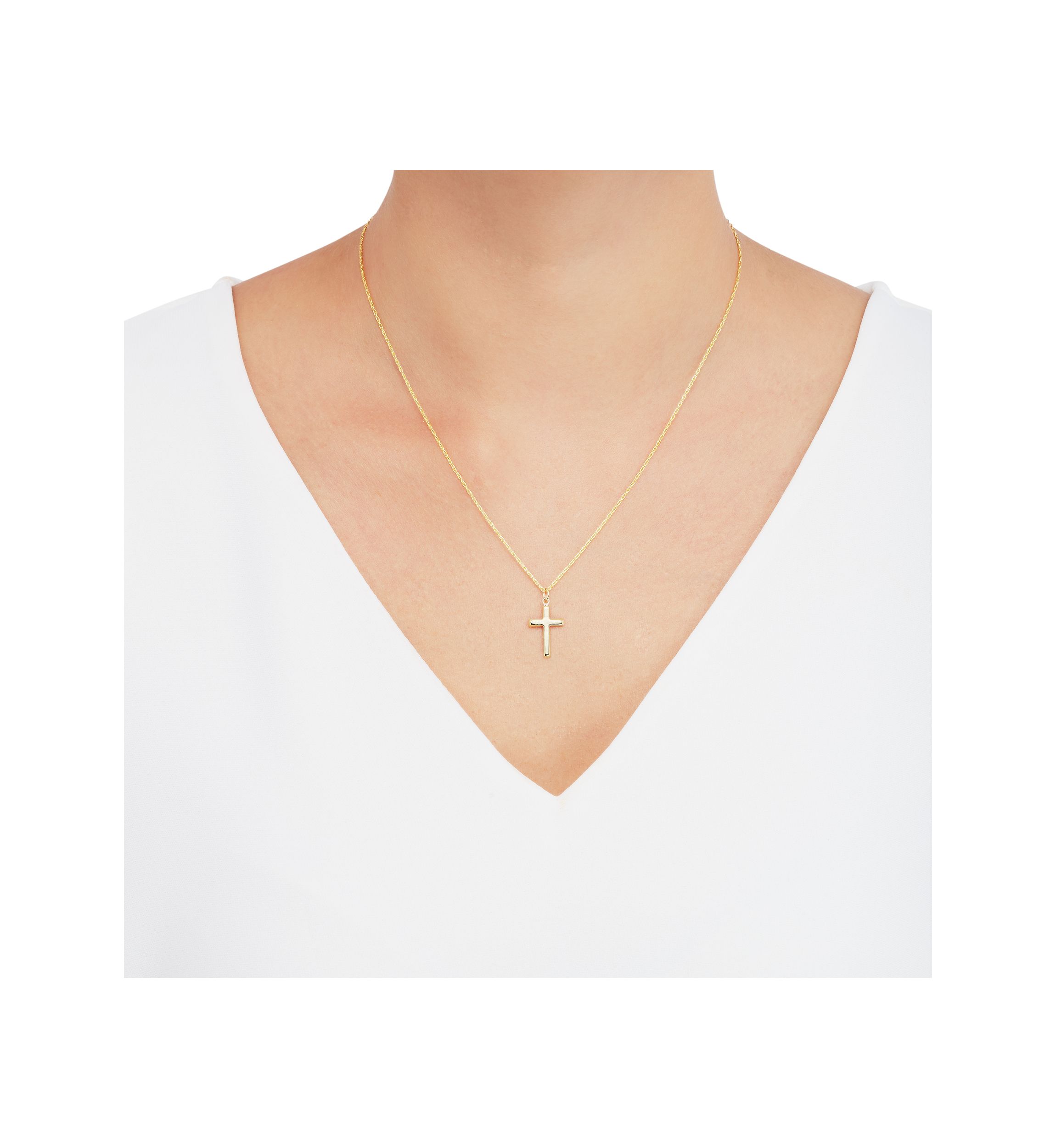 Small Cross Pendant Necklace with 18" Rope Chain in 10K Yellow Gold