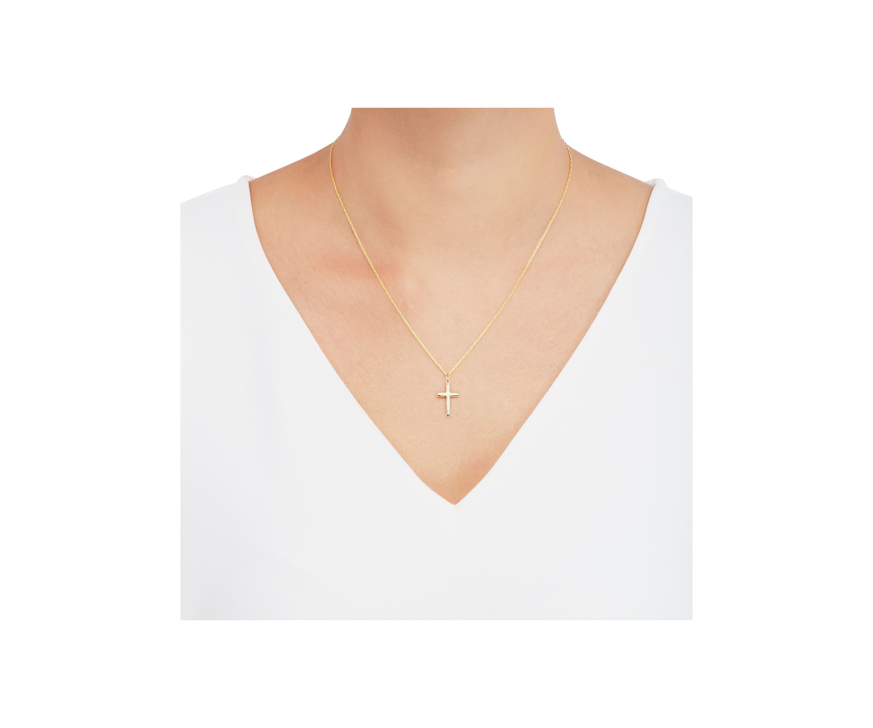 Small Cross Pendant Necklace with 18" Rope Chain in 10K Yellow Gold