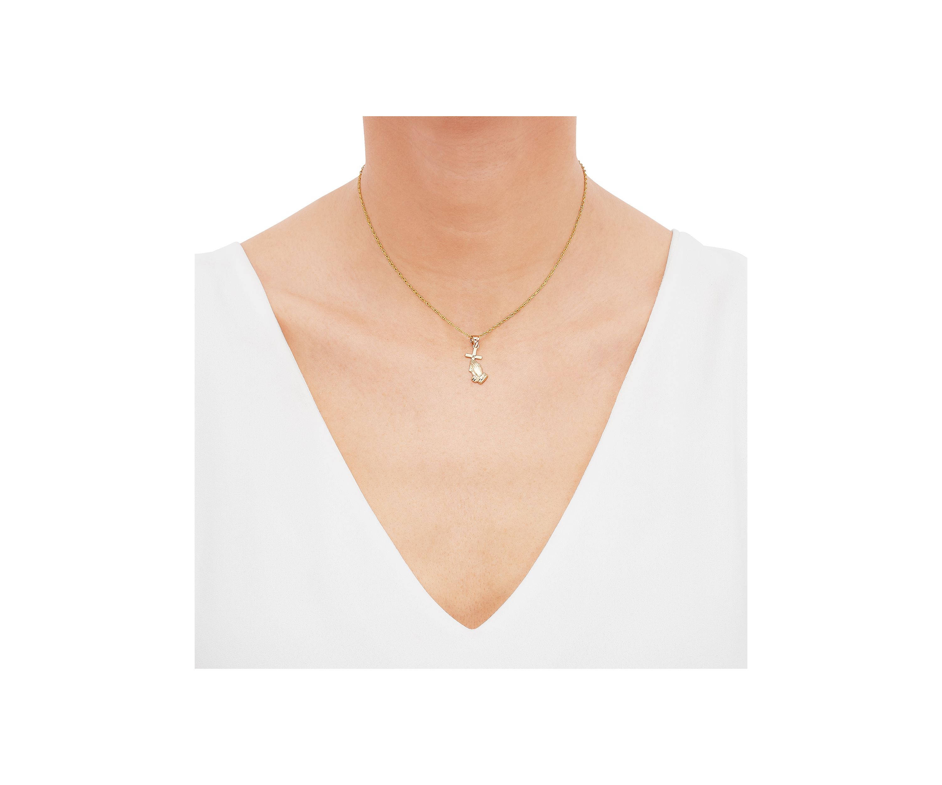 Praying Hand Pendant Necklace with 18" Rope Chain in 10K Yellow Gold