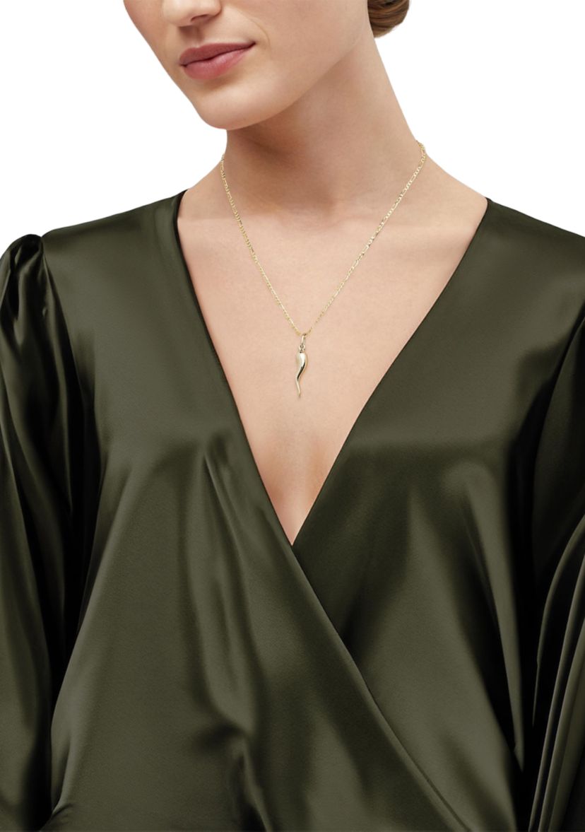 Italian Horn Pendant with 20" Figaro Chain in 10K Yellow Gold