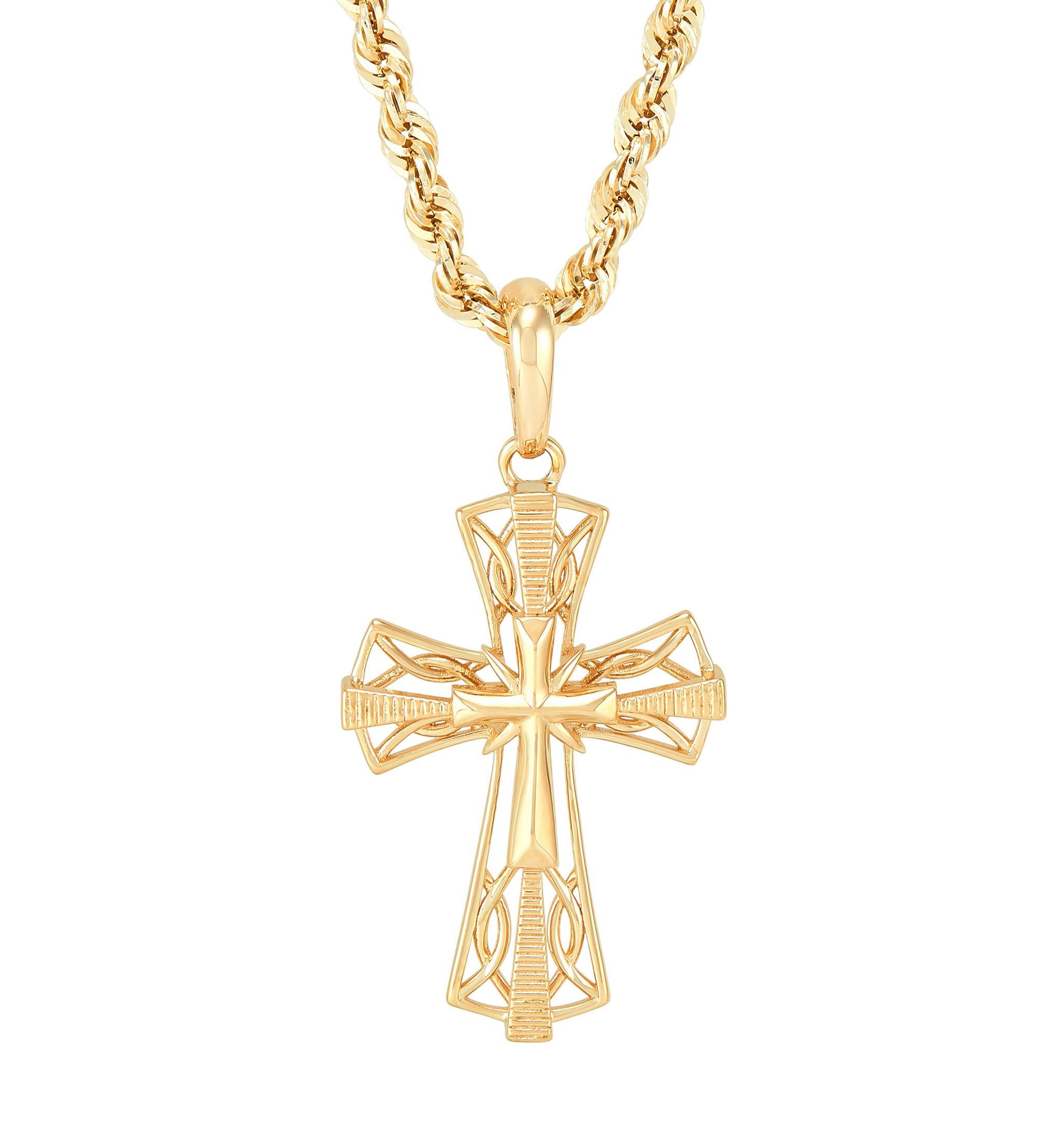 Cross Pendant with 20" Rope Chain in 10K Yellow Gold