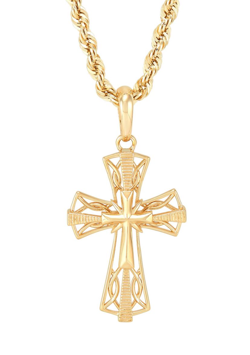 Cross Pendant with 20" Rope Chain in 10K Yellow Gold