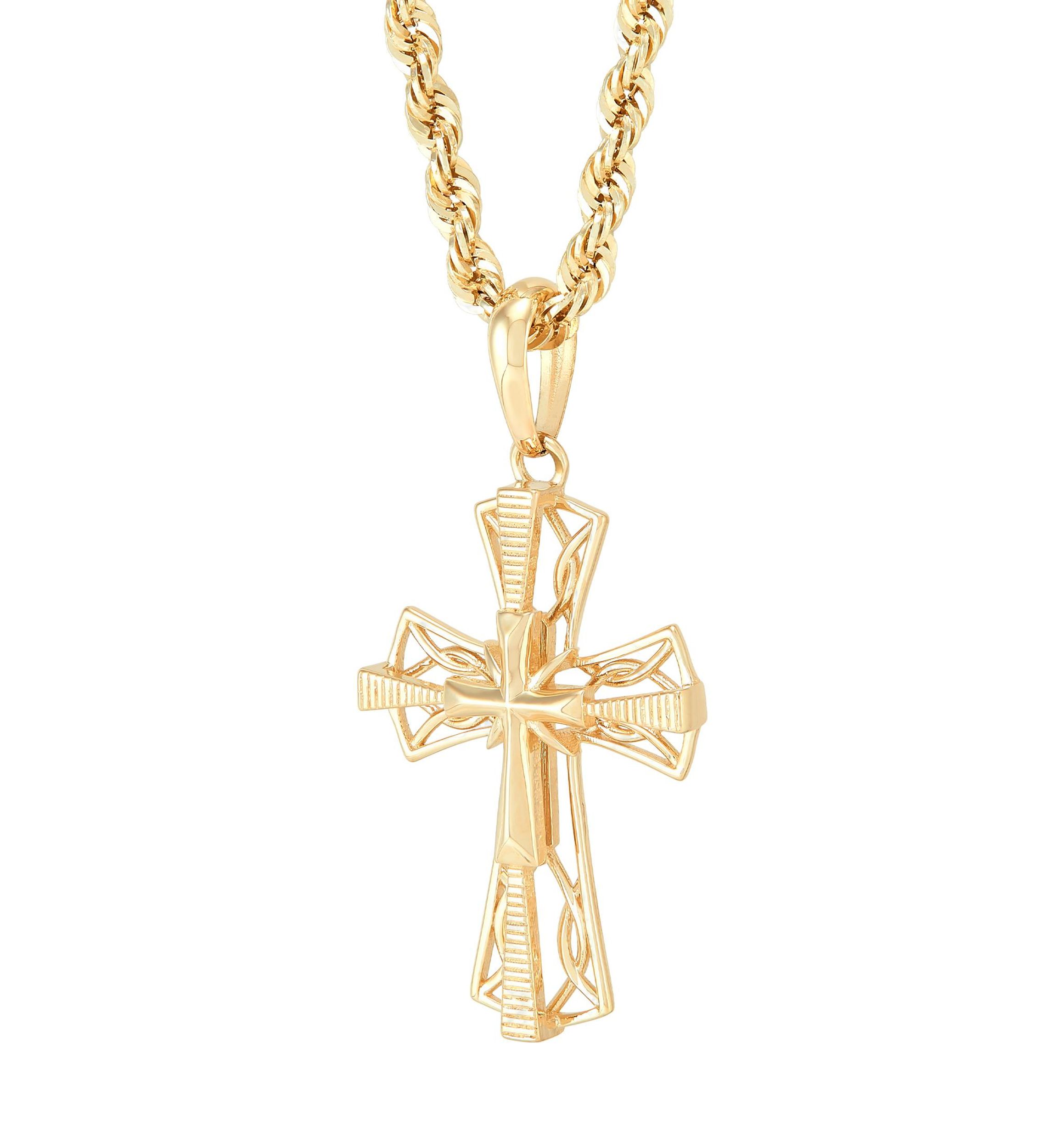 Cross Pendant with 20" Rope Chain in 10K Yellow Gold