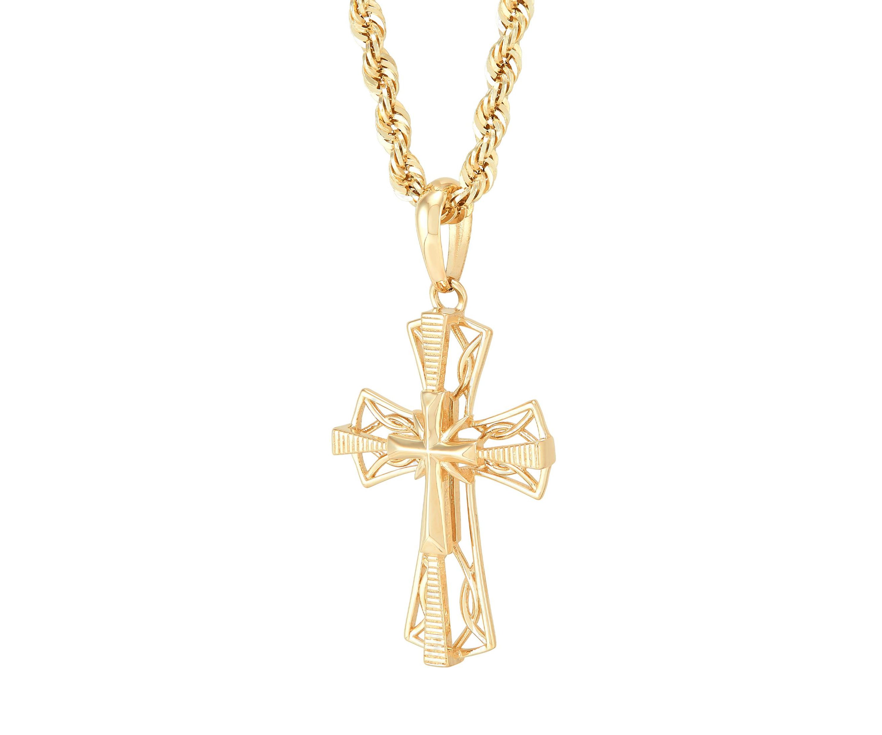 Cross Pendant with 20" Rope Chain in 10K Yellow Gold