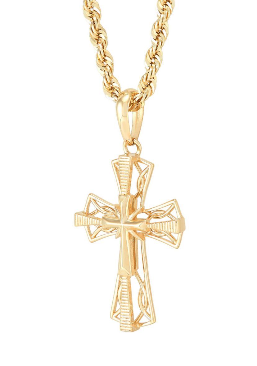 Cross Pendant with 20" Rope Chain in 10K Yellow Gold