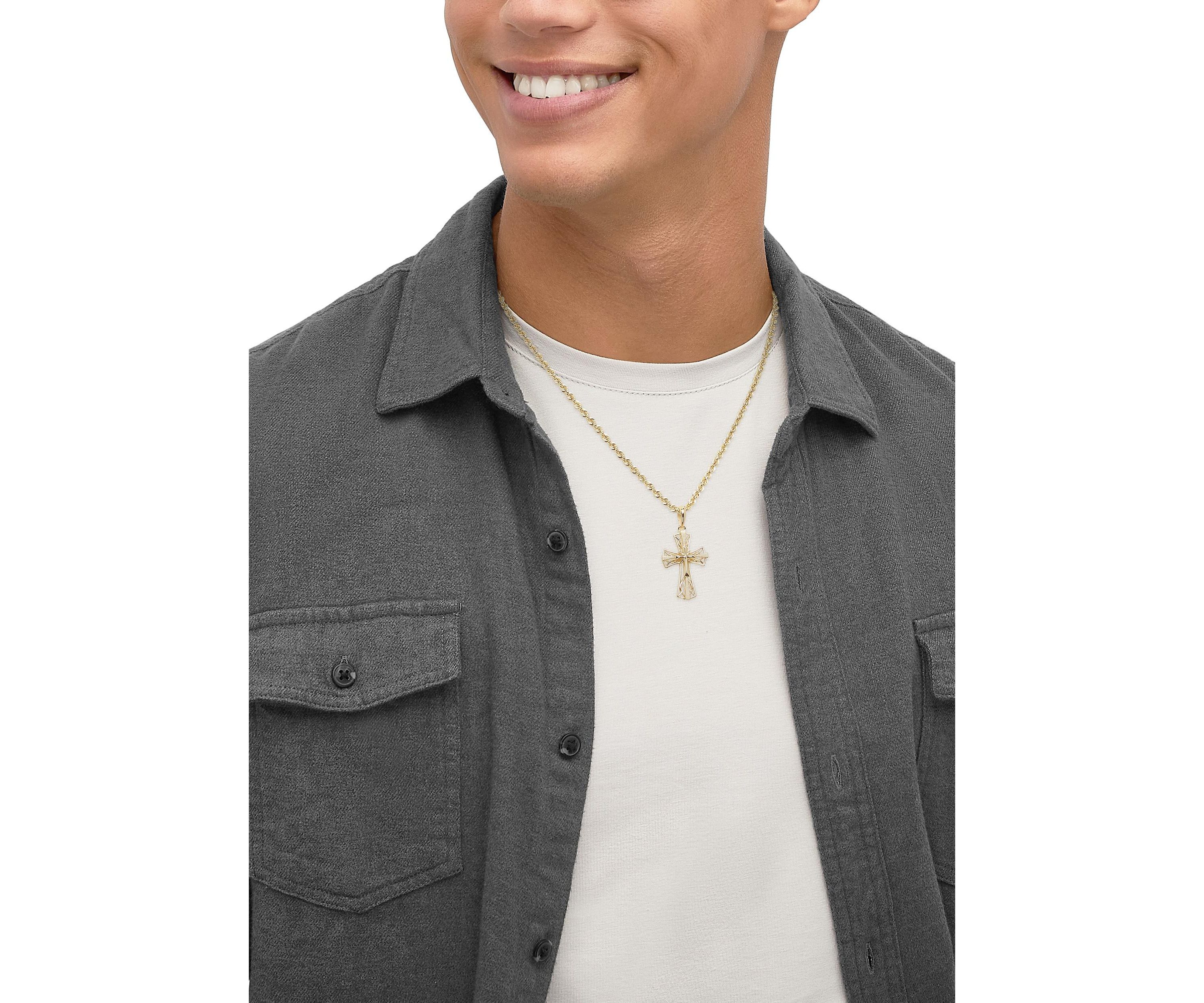 Cross Pendant with 20" Rope Chain in 10K Yellow Gold